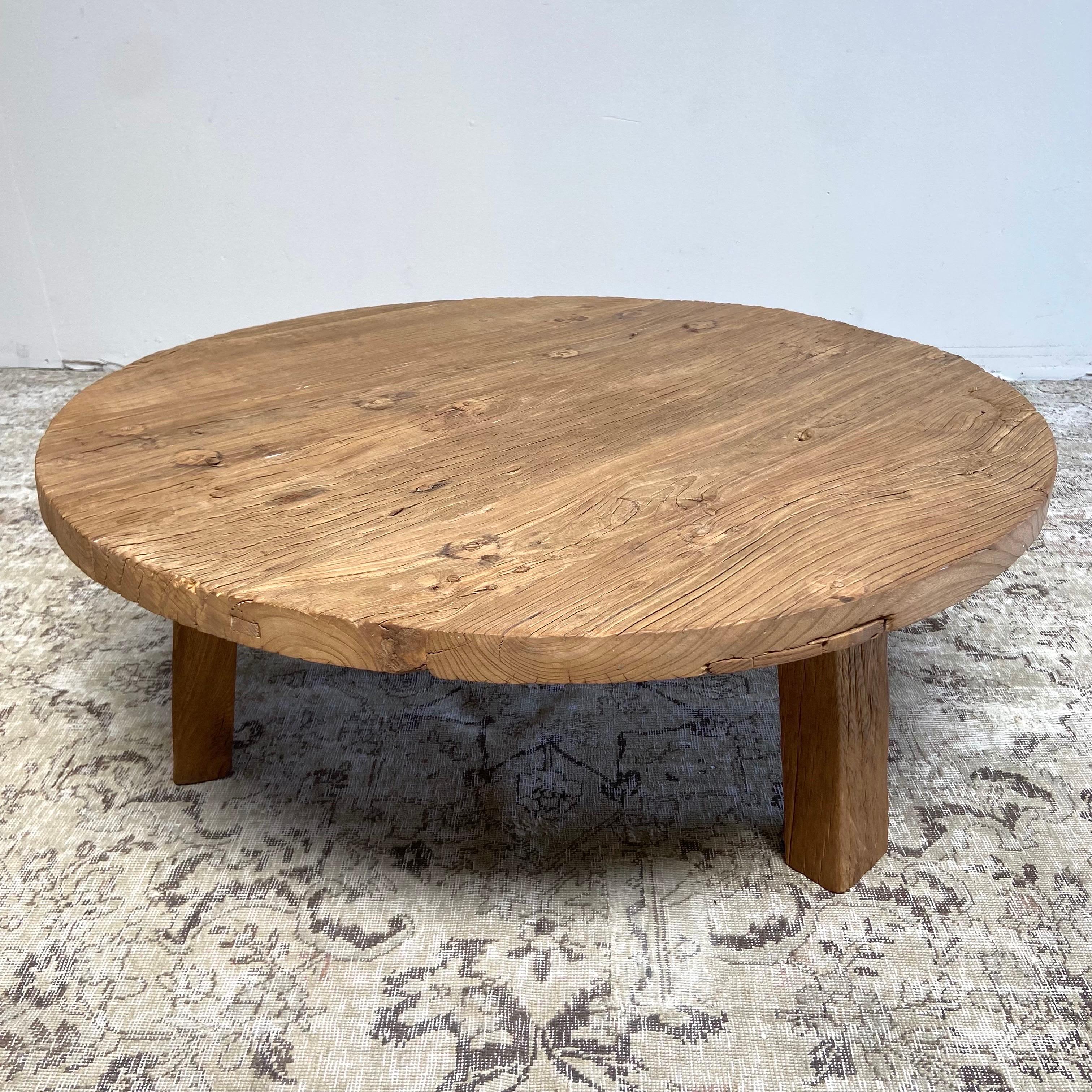 Custom Elm Wood Round Tri - Leg Coffee Table 2