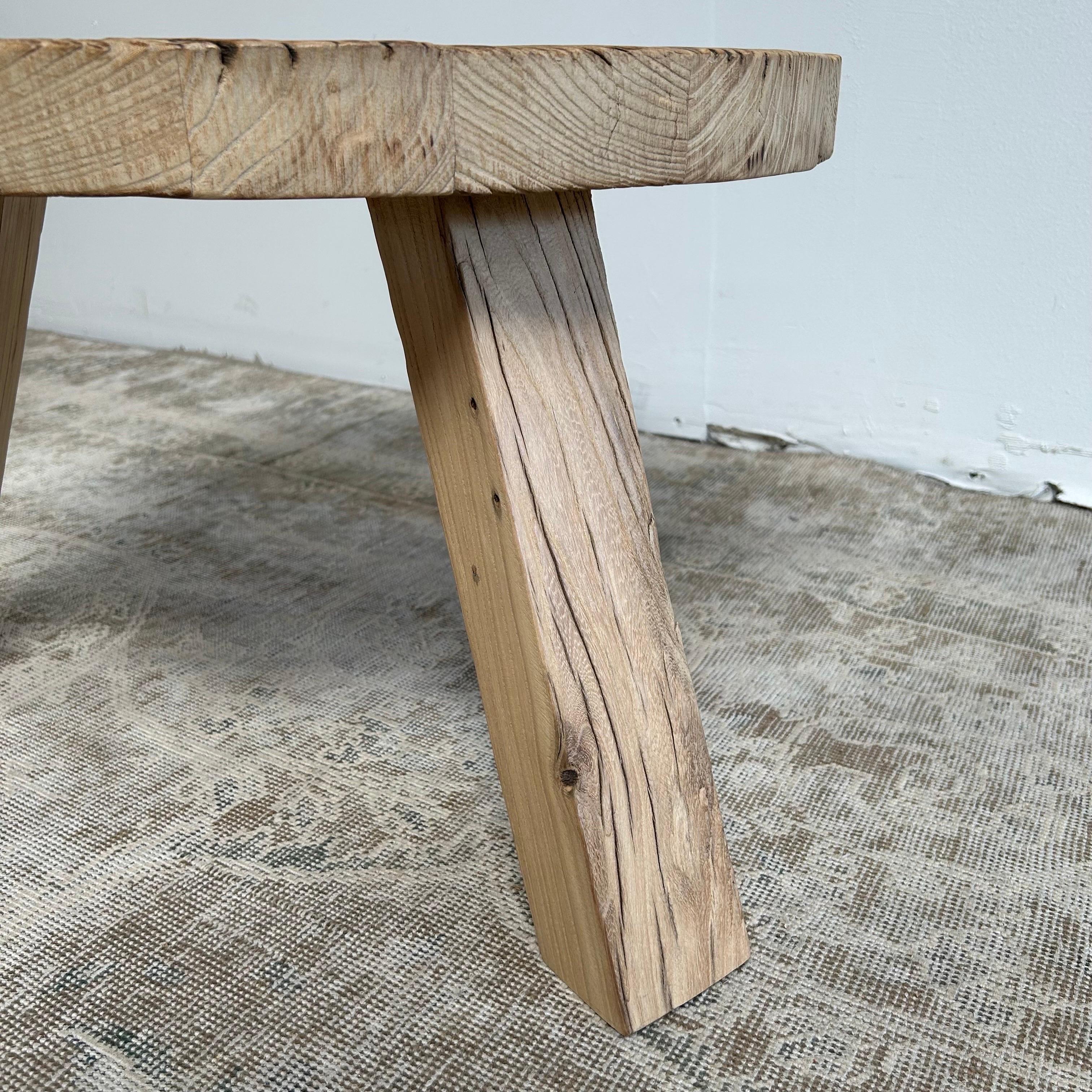 Custom Elm Wood Round Tri Leg Side Table For Sale 5