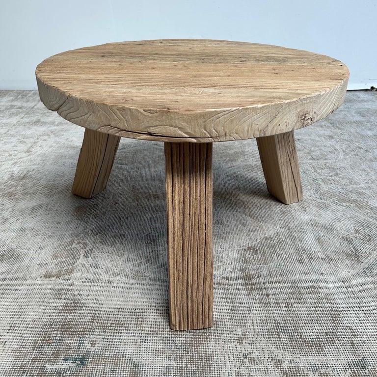 Custom Elm Wood Round Tri Leg Side Table For Sale at 1stDibs