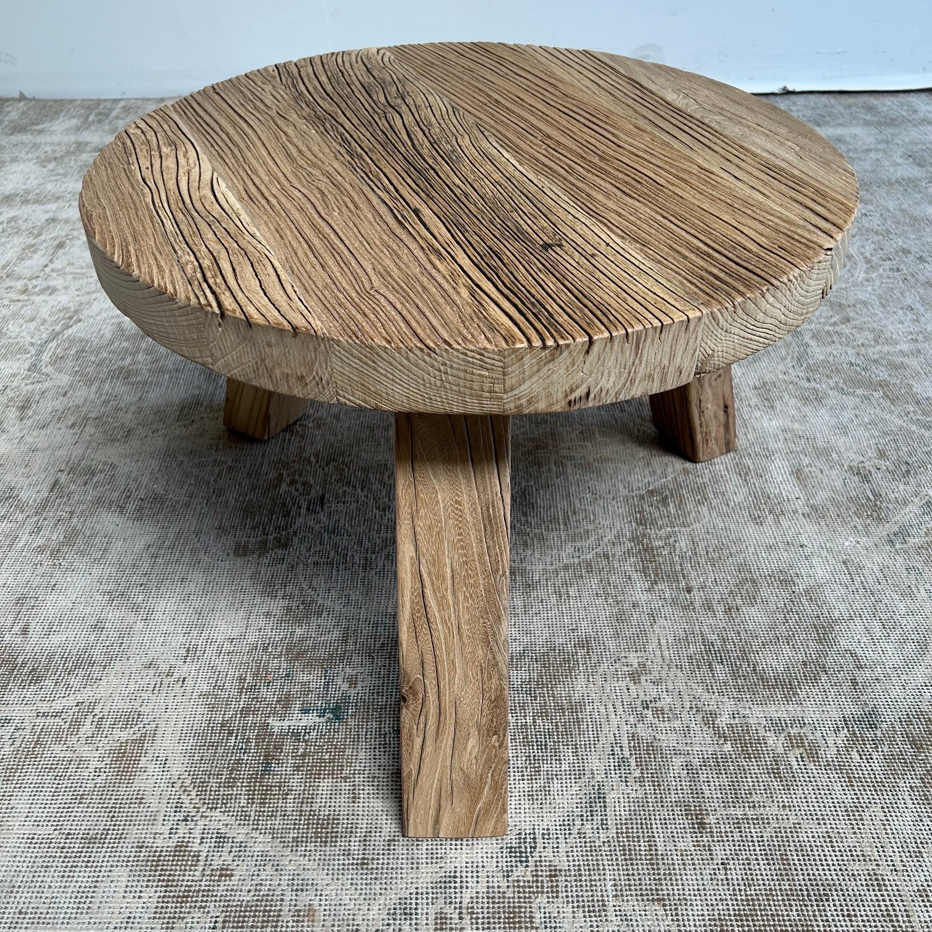 Custom Elm Wood Round Tri Leg Side Table For Sale 1