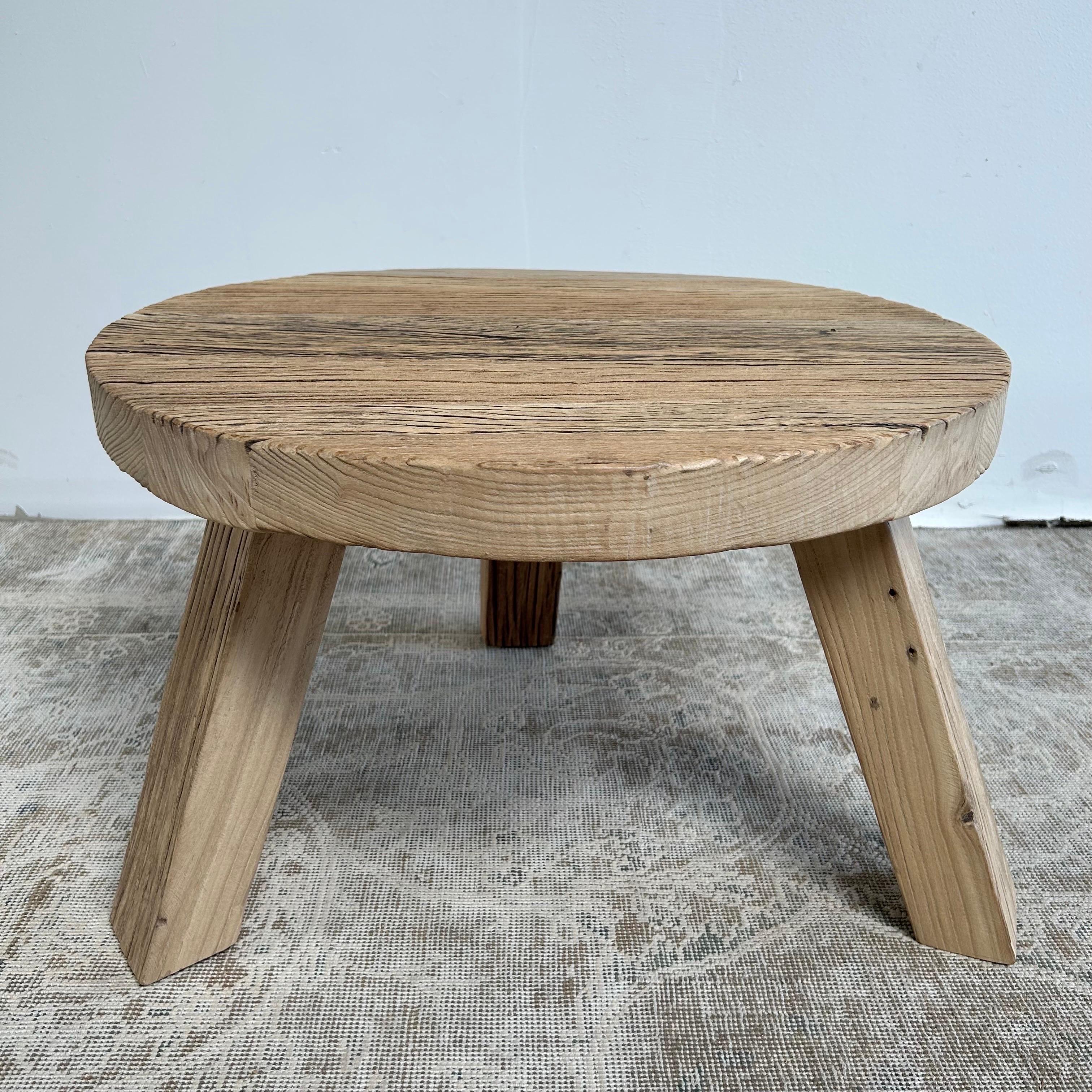 Custom Elm Wood Round Tri Leg Side Table For Sale 3