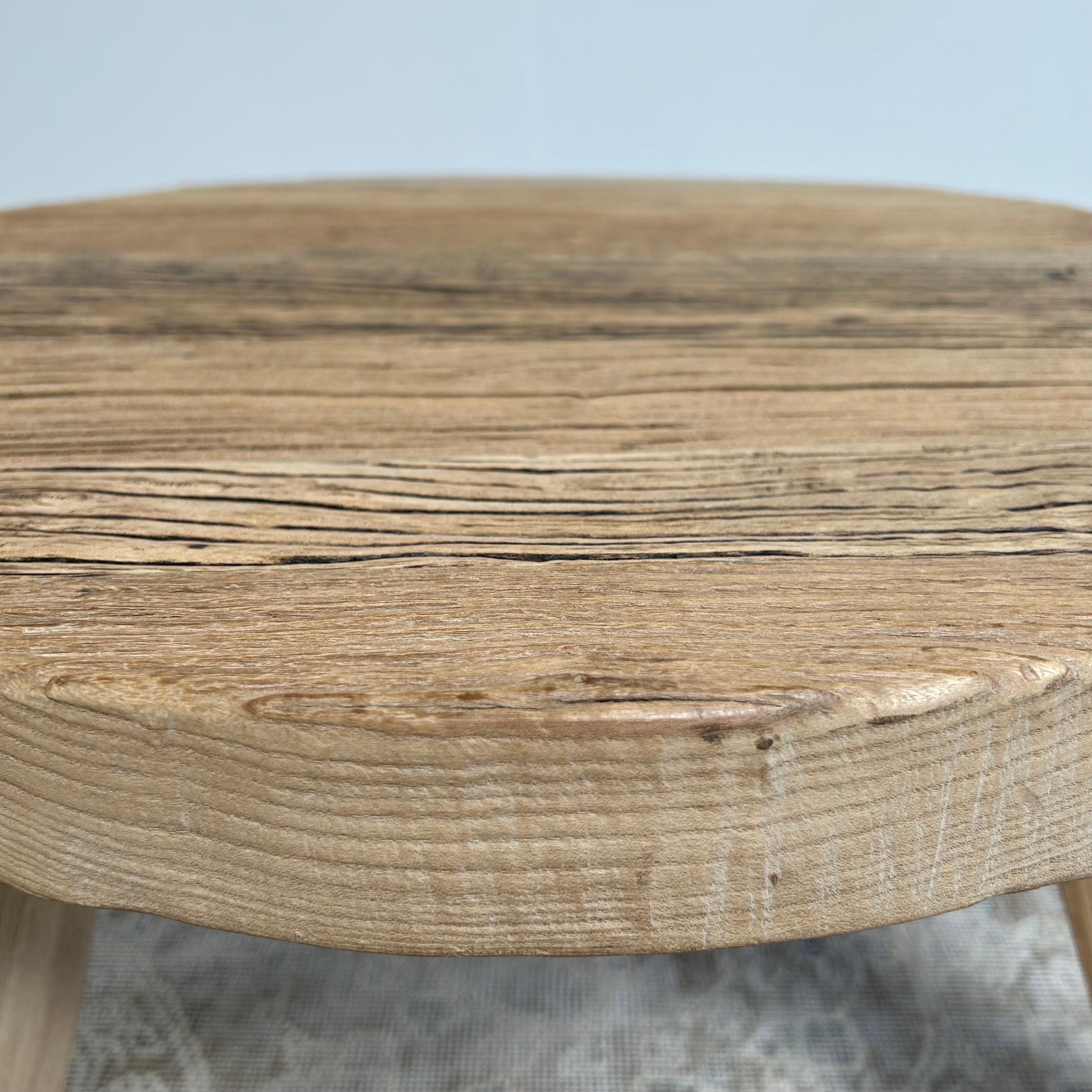 Custom Elm Wood Round Tri Leg Side Table For Sale 4