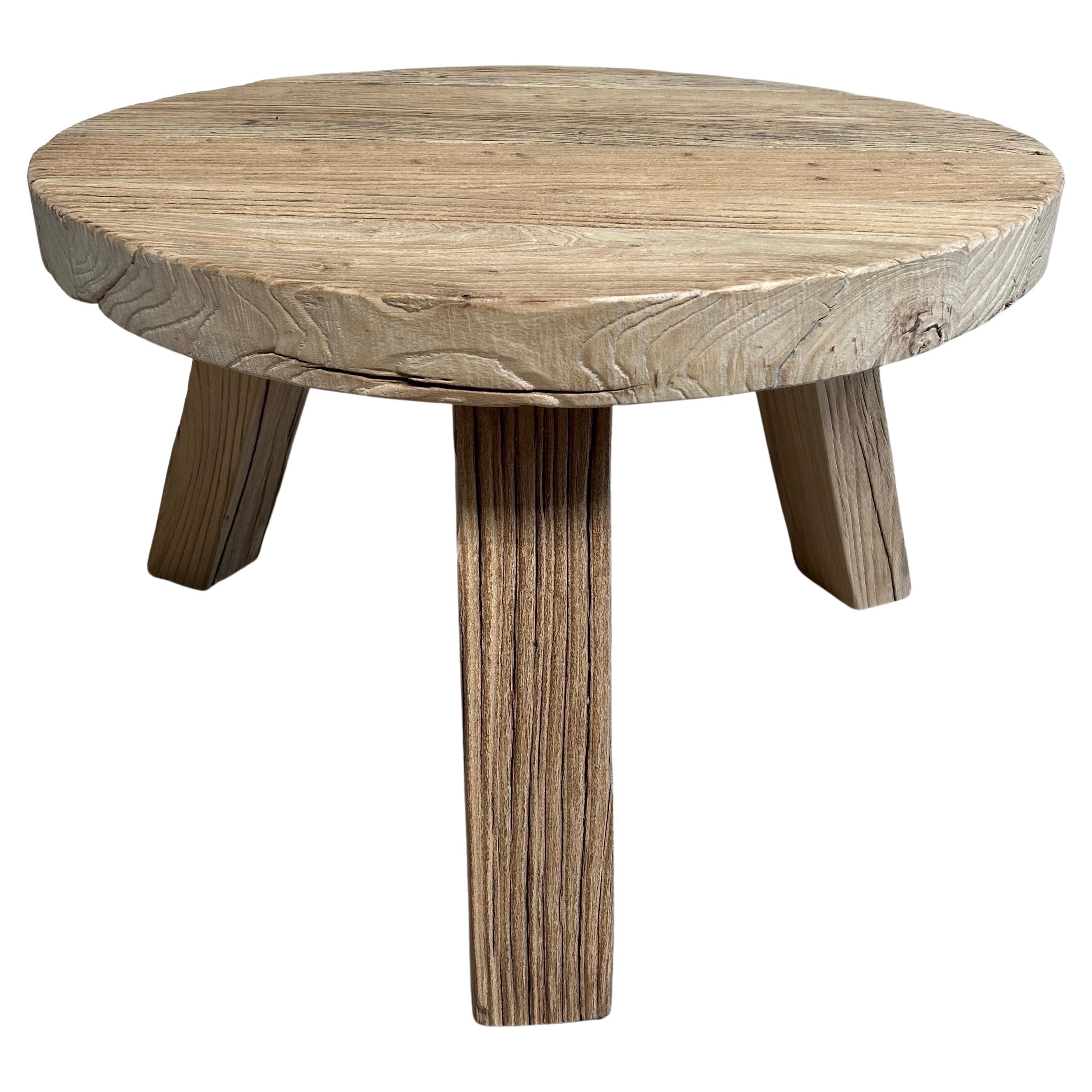 Custom Elm Wood Round Tri Leg Side Table