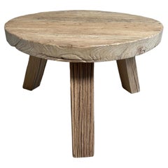 Custom Elm Wood Round Tri Leg Side Table