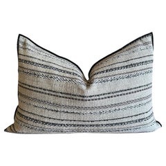 Custom Embroidered Stripe French Linen and Wool Pillow Cover