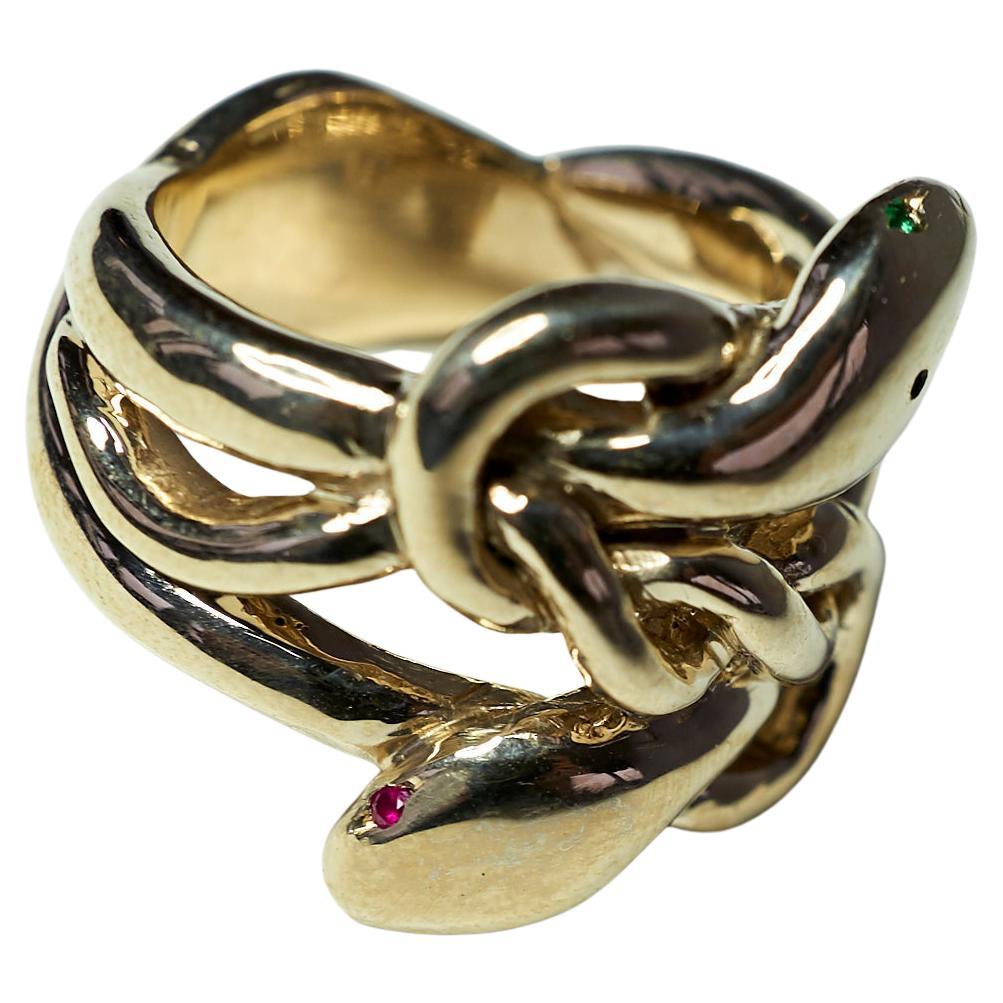 Bague de cocktail en émeraude, rubis et serpent de style victorien sur mesure J Dauphin en bronze