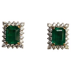 Custom Emerald with Diamond Earrings Set in 18 Karat Gold Settings