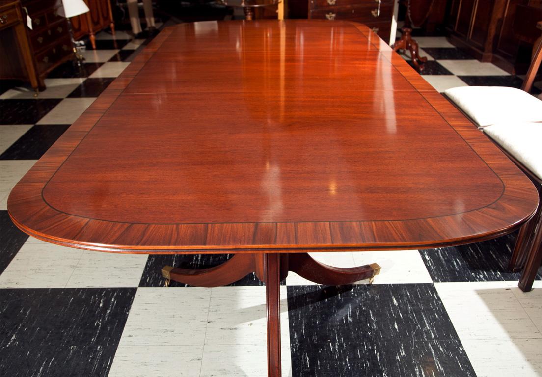 Cross-Banded Custom English Mahogany Dining Table with Rosewood Banding For Sale