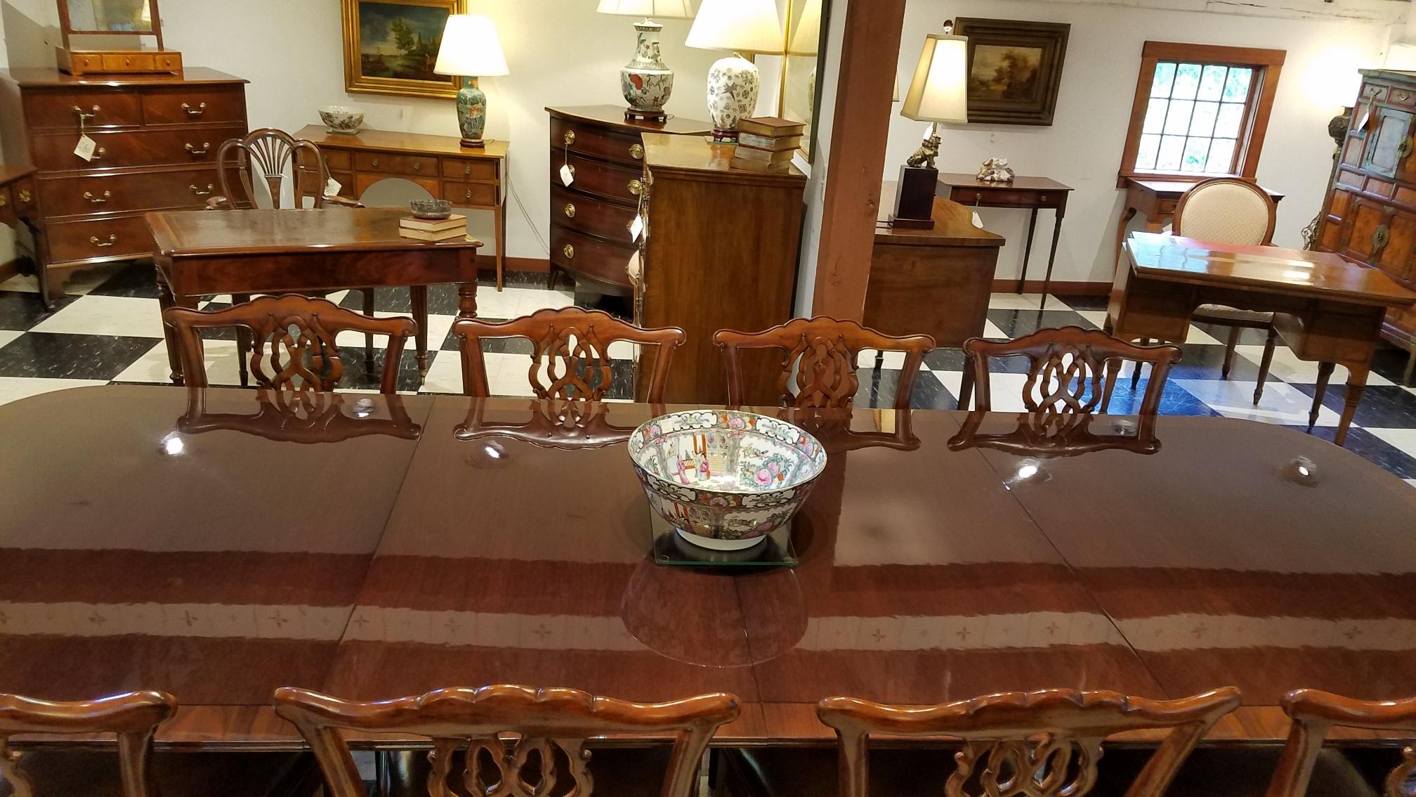 Custom, English Mahogany Dining Table with Rosewood Banding 1