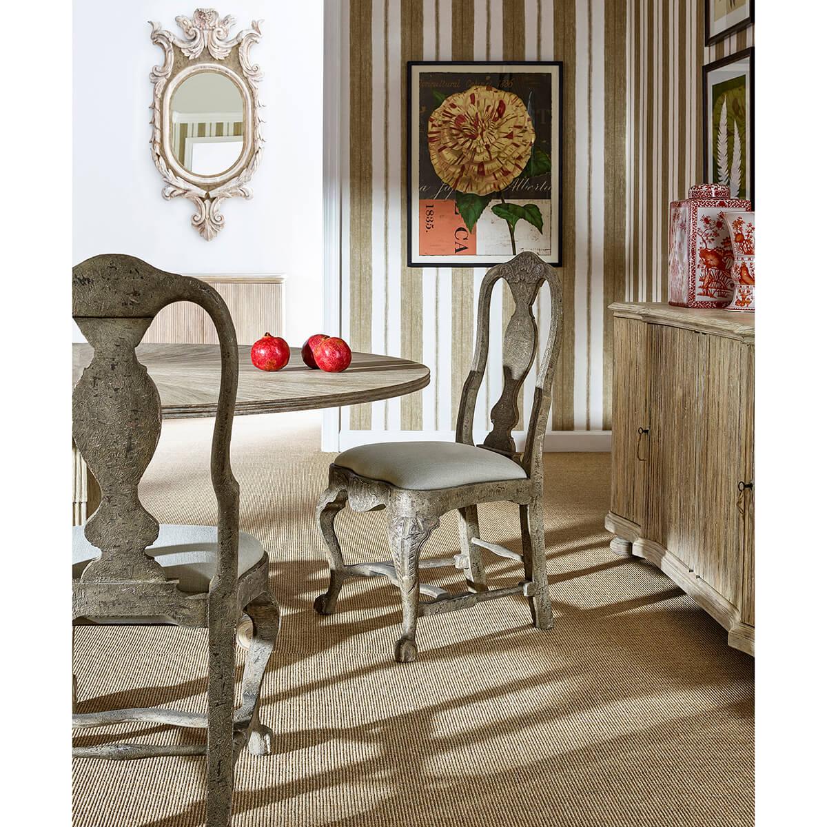 Custom English Round Oak Dining Table, Venetian Silver - HL - 60
