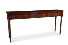 Custom English Three-drawer Crotch Mahogany Console with Ring Pulls