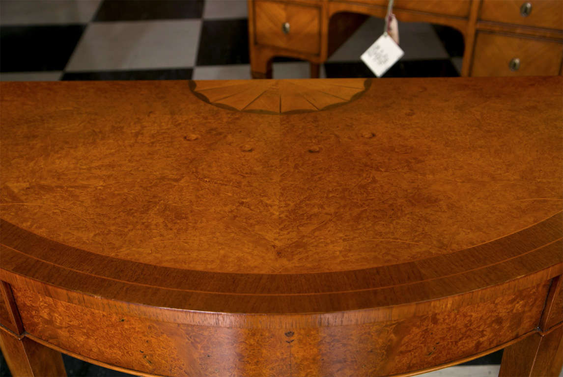 Custom English Walnut Demilune / Console In New Condition For Sale In Woodbury, CT