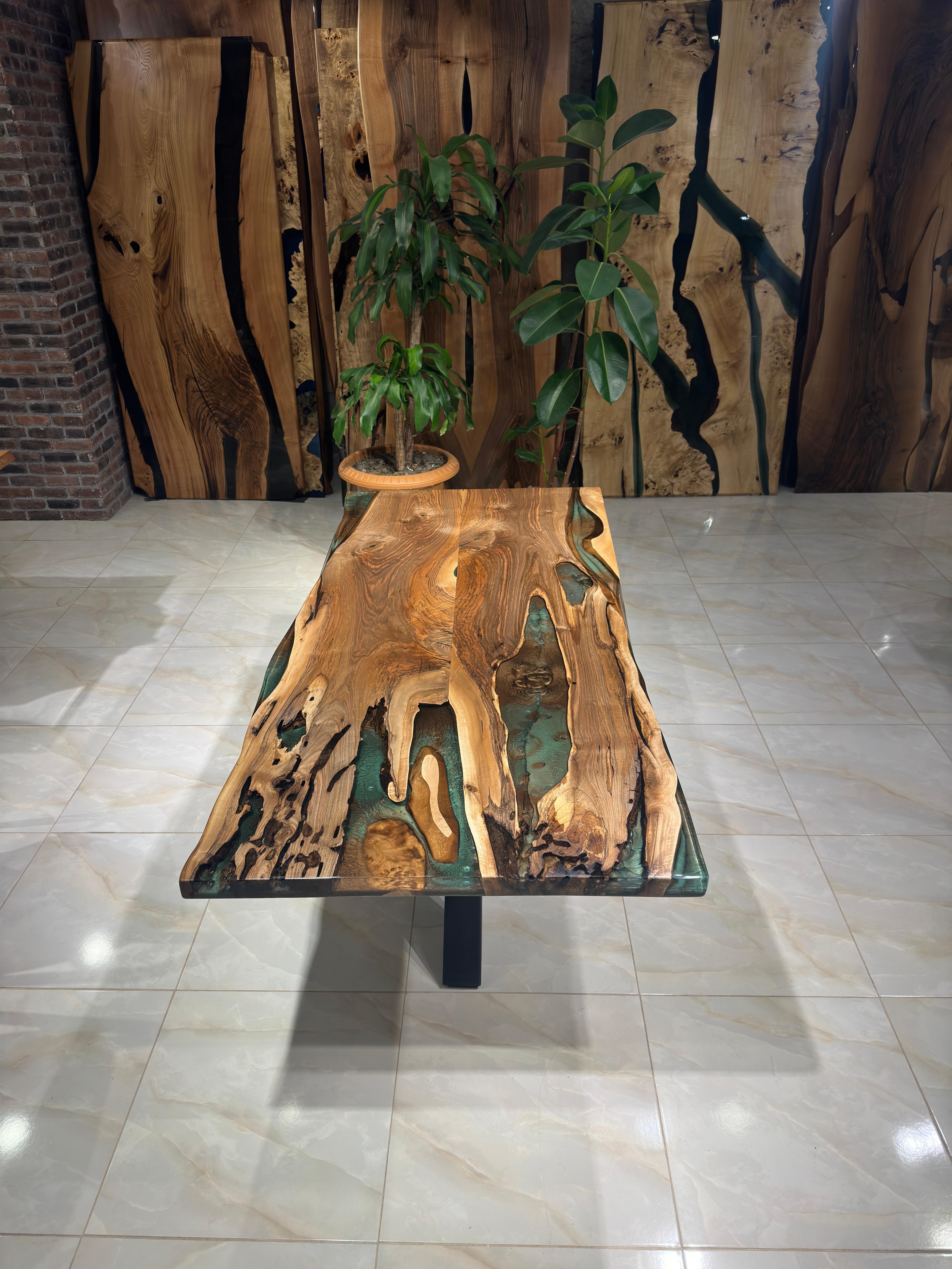 Woodwork Custom Epoxy Resin Ancient Black Walnut Dining Table For Sale