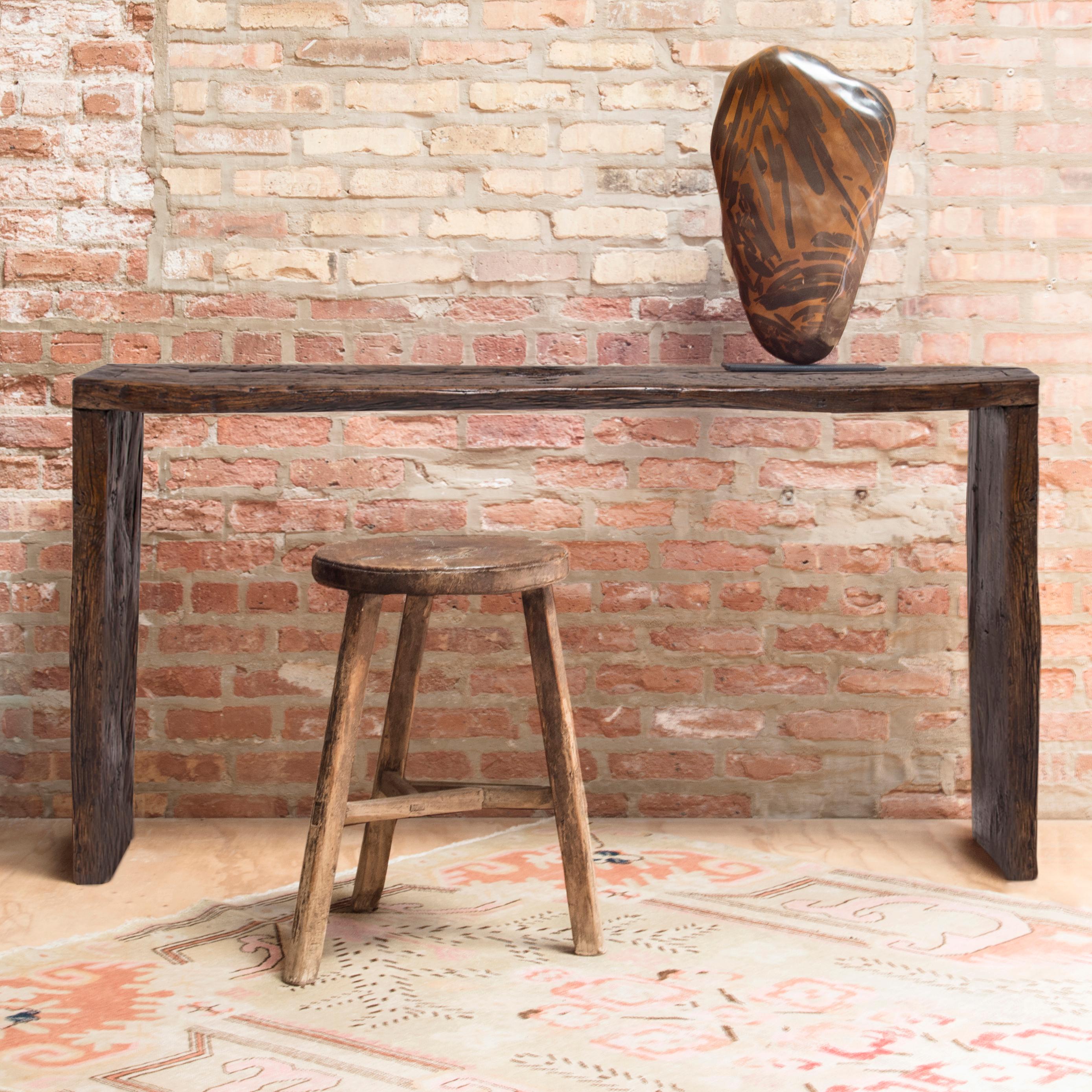 Custom Espresso Reclaimed Waterfall Table In New Condition For Sale In Chicago, IL