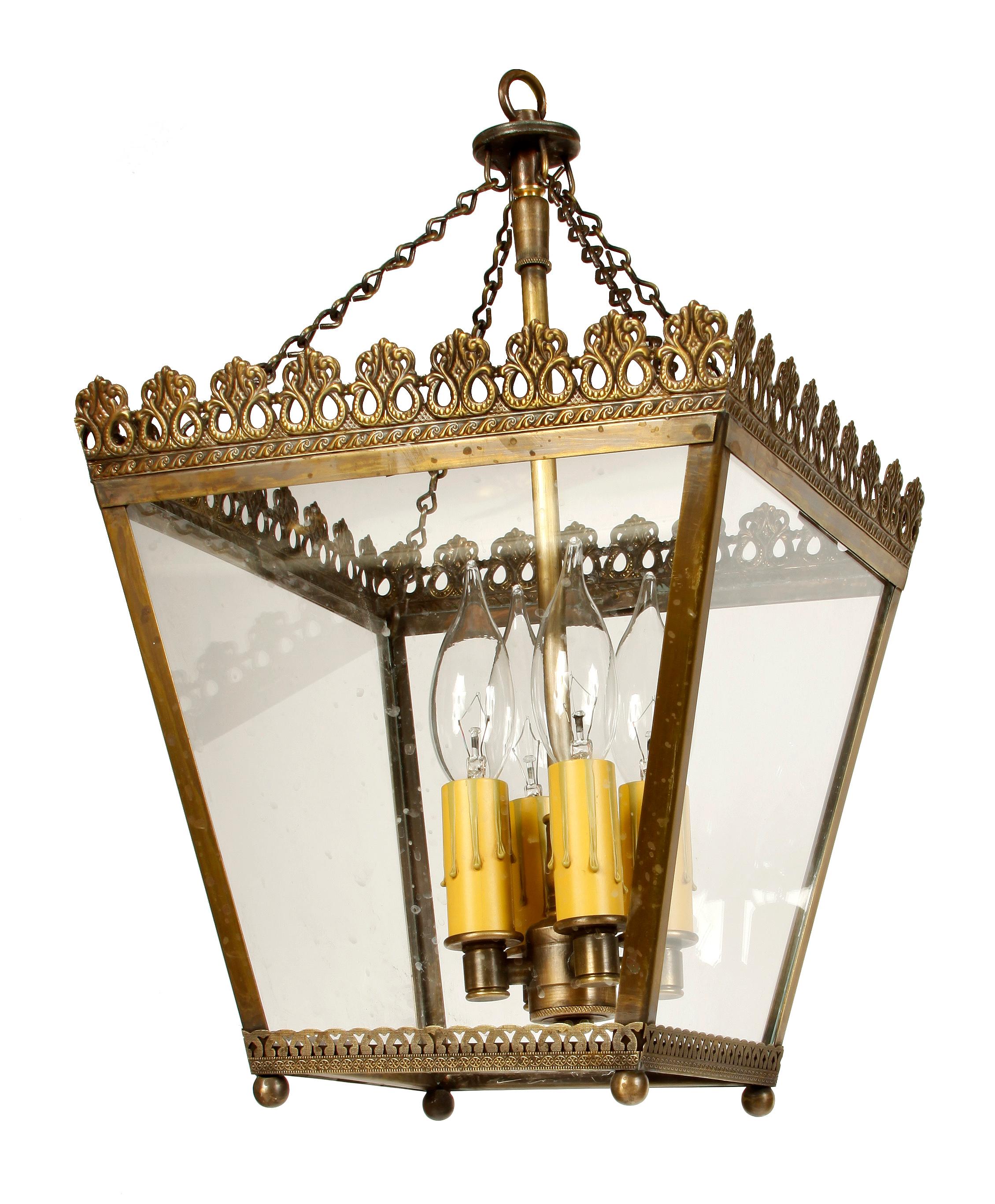 20th Century Custom European Brass Square Lantern