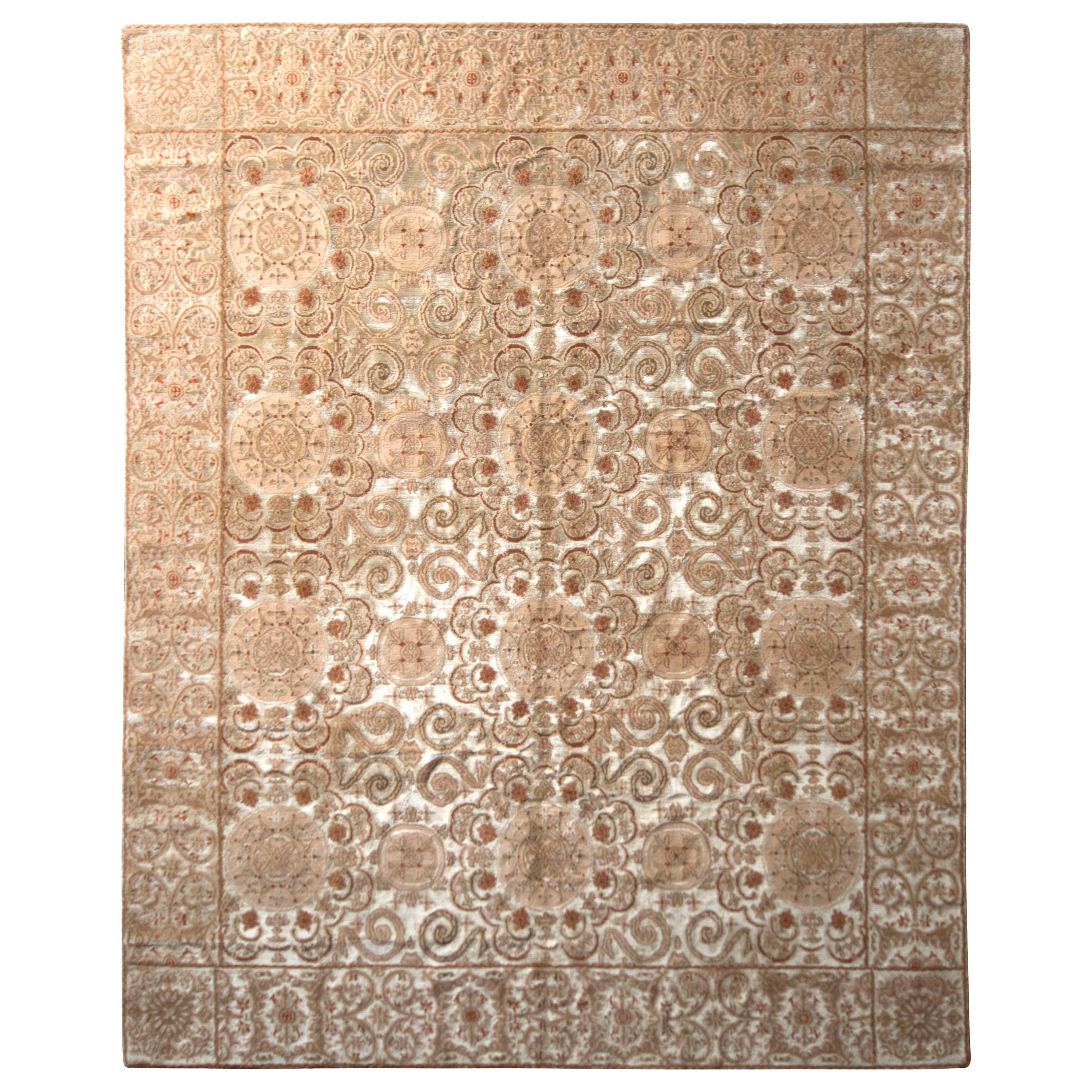 Tapis personnalisé de style européen beige à motif médaillon de Rug & Kilim