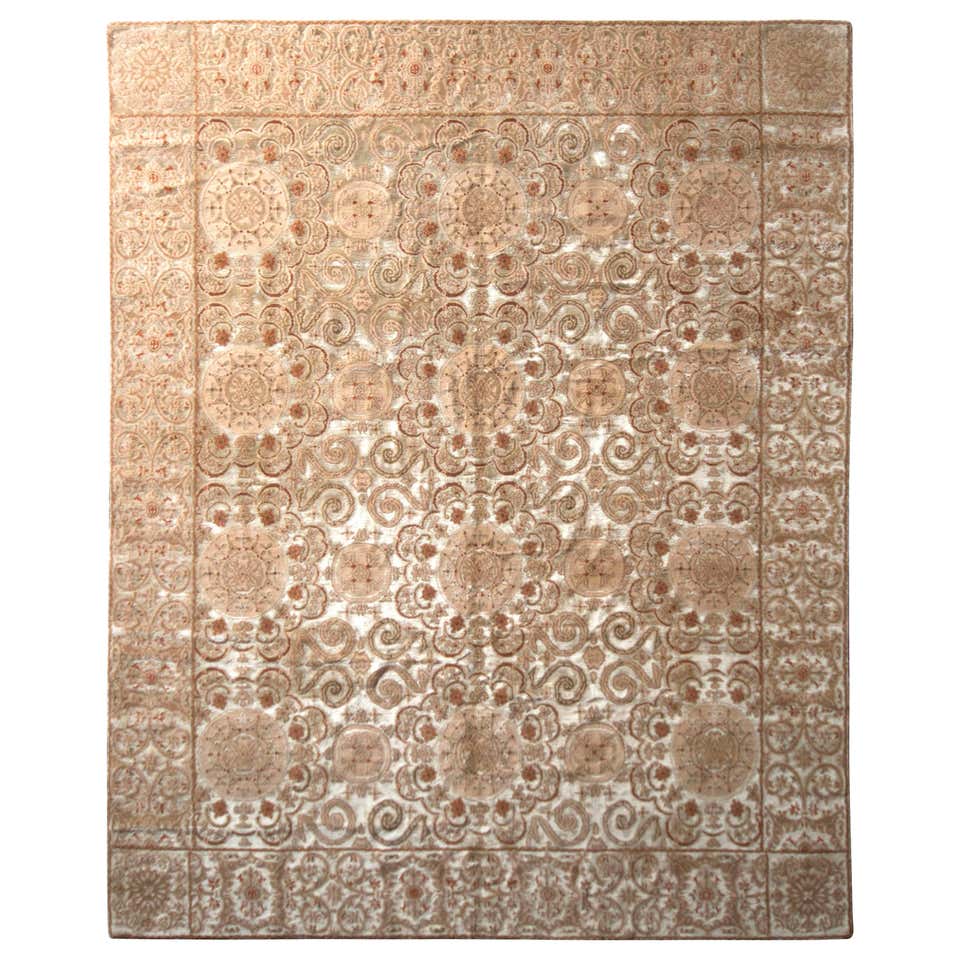 Rug and Kilim's Hand Knotted Art Deco Style Rug Beige Green Custom ...