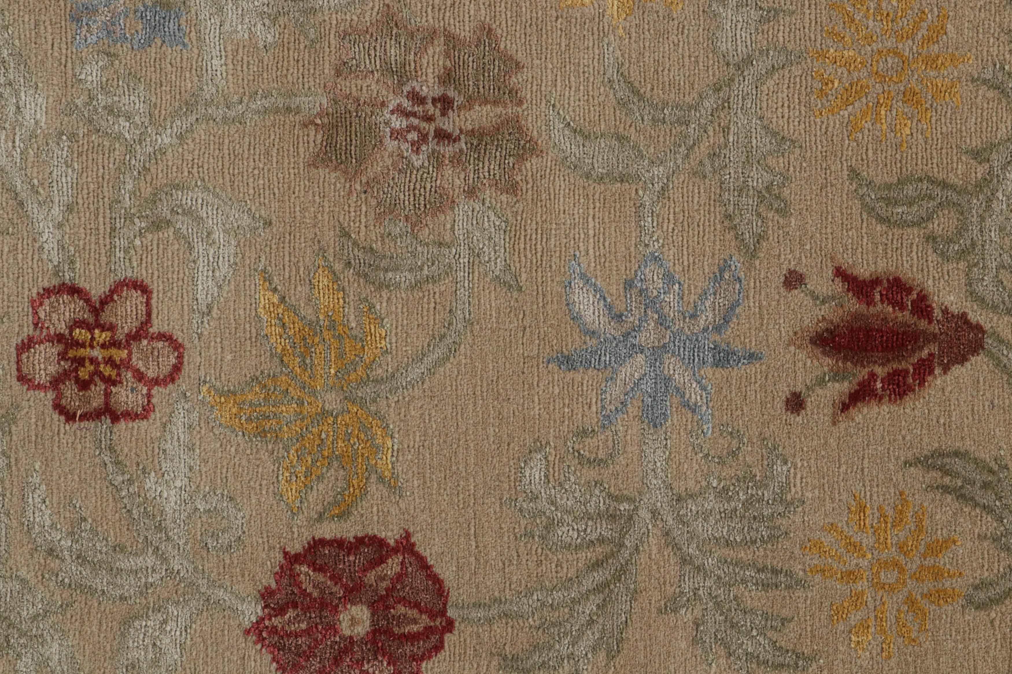 Hand-Knotted Rug & Kilim’s “Bilbao” Spanish Style Rug in Beige with Colorful Floral Patterns For Sale