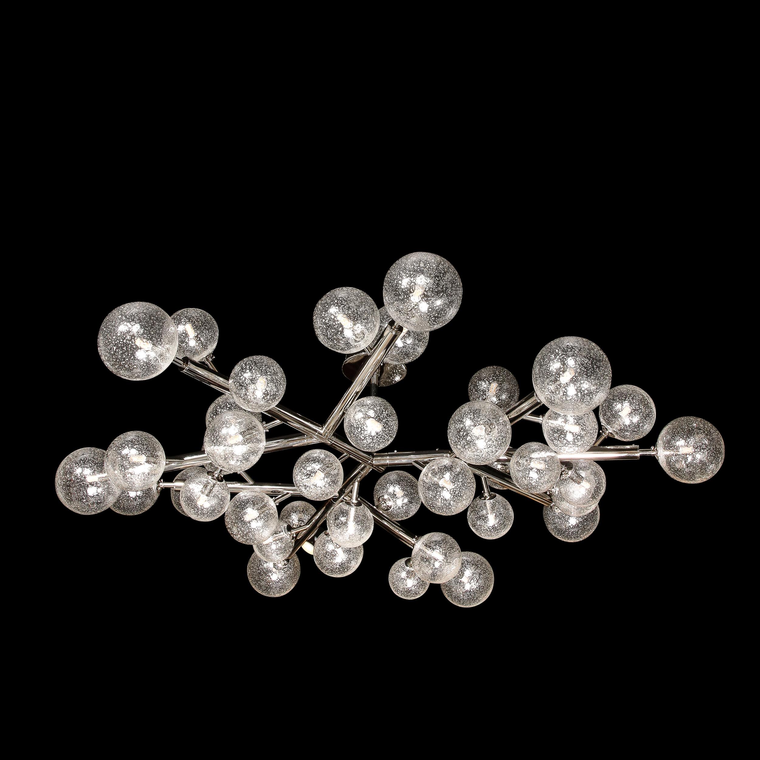 Lampadario personalizzato esclusivo in nichel lucido e vetro di Murano con fiocco di neve molecolare in vendita 10