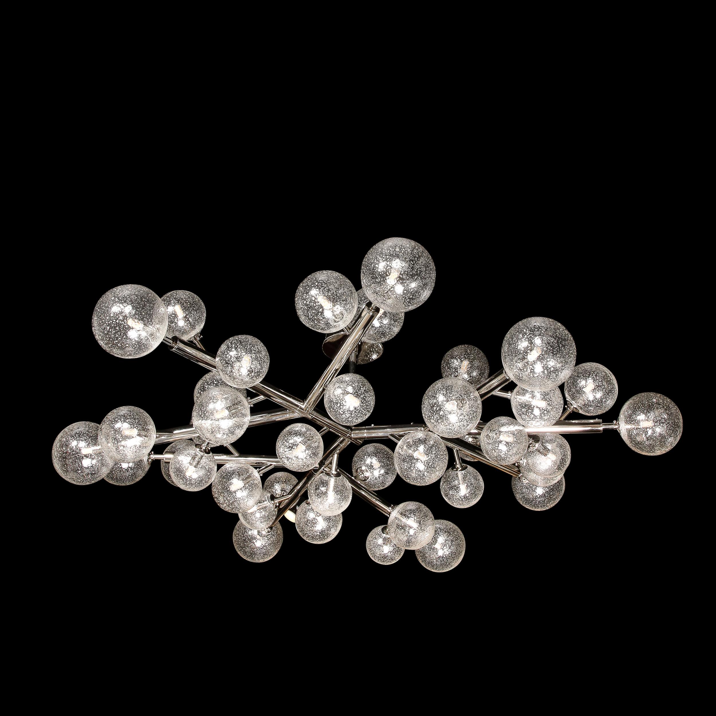 Custom Exclusive Polished Nickel & Murano Glass Molecular Snowflake Chandelier  For Sale 11