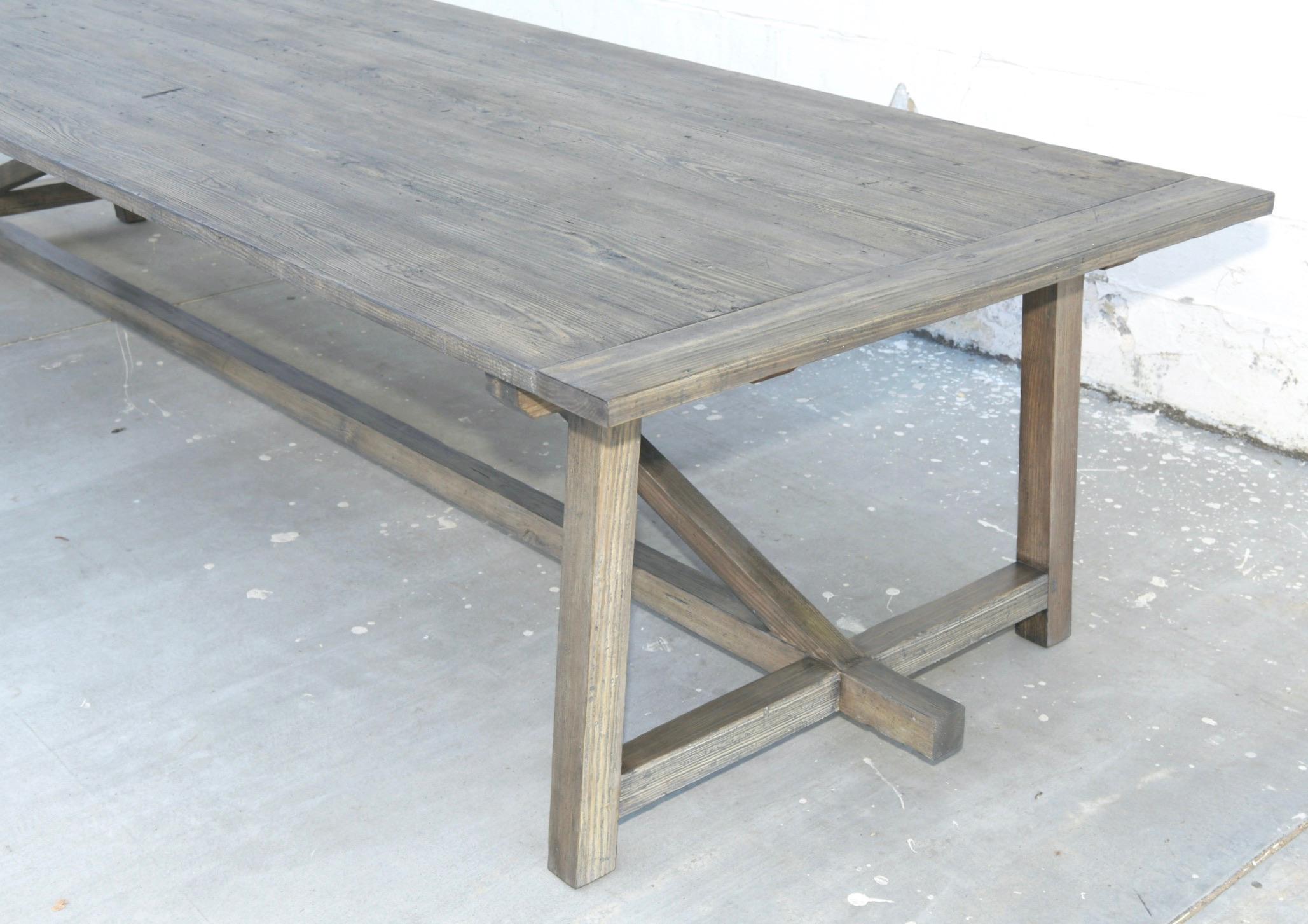 American Iris Dining Table in Reclaimed Pine, Built to Order by Petersen Antiques  For Sale