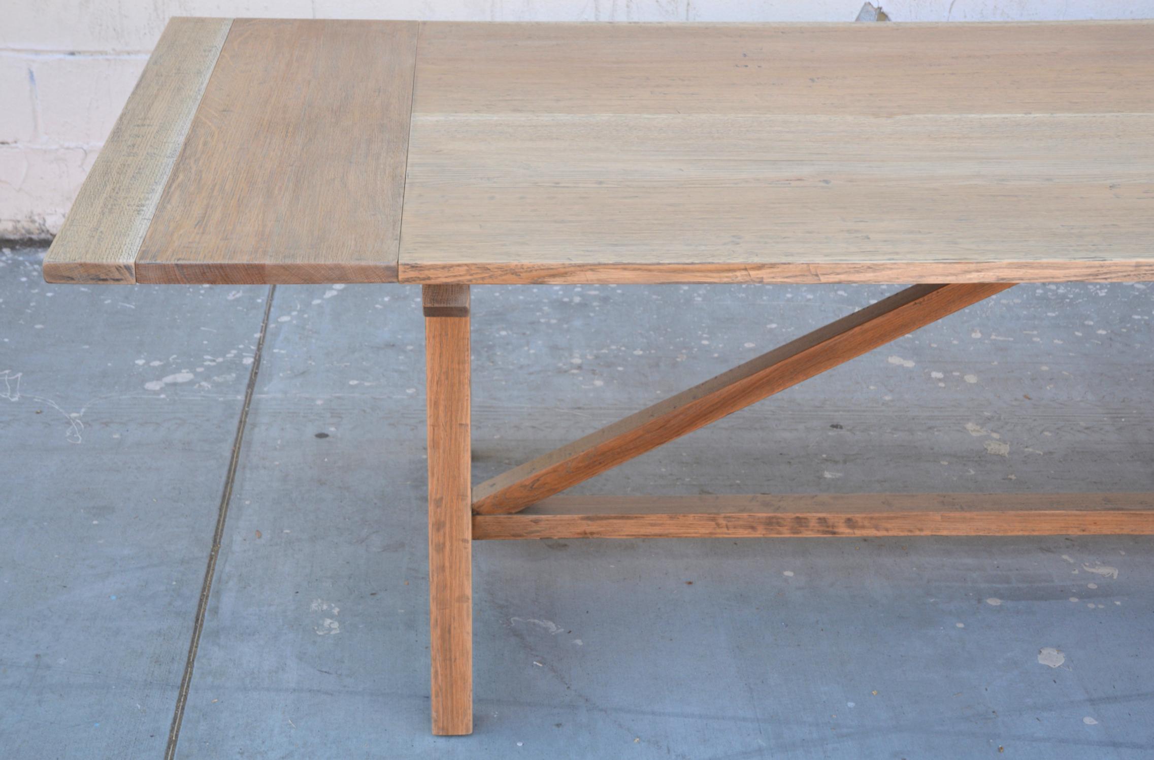 Iris Farm Table in Distressed Rift Sawn Oak (custom, expandable)  For Sale 1