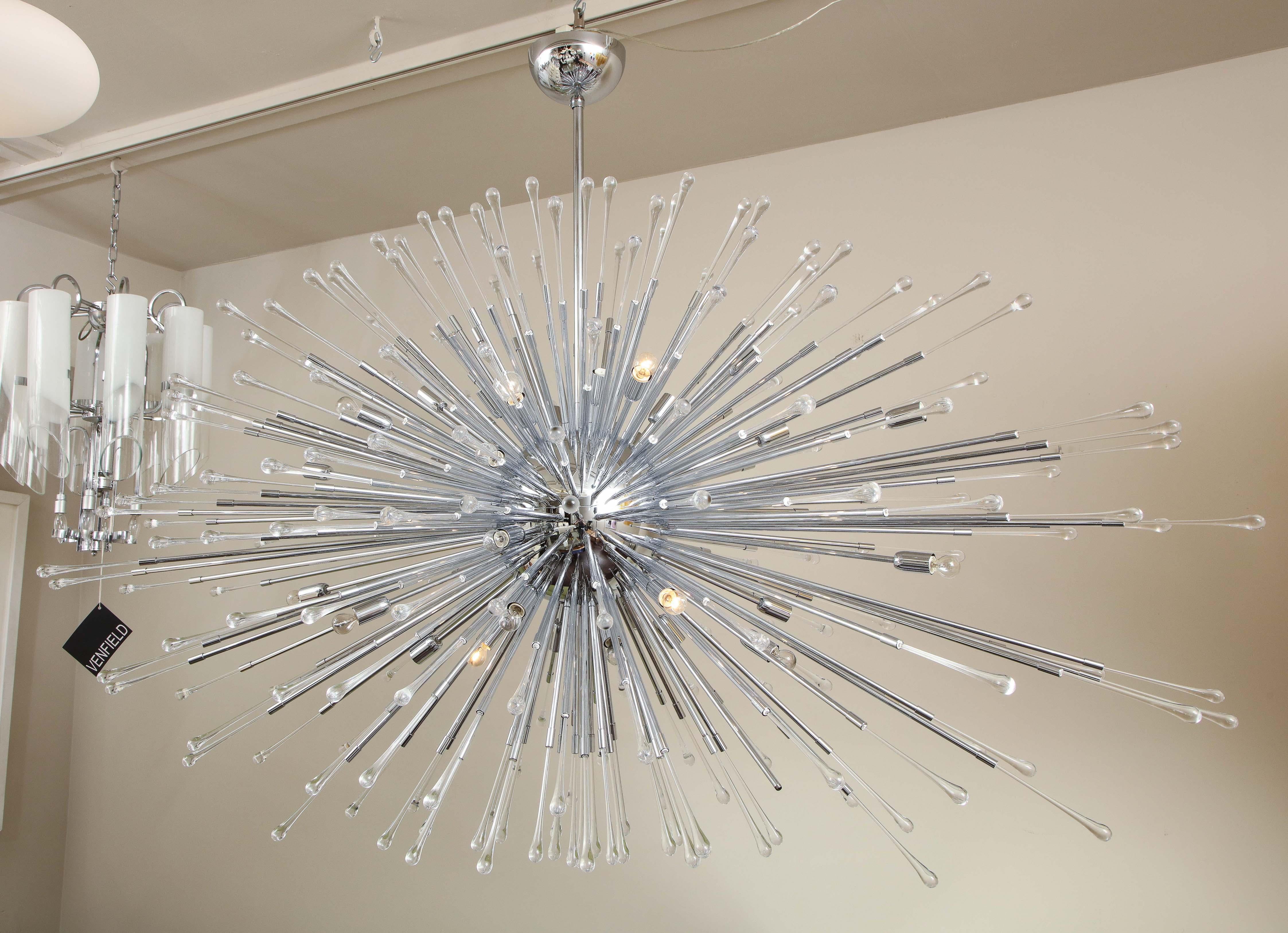 Mid-Century Modern Custom Extra Large All Teardrop Sputnik Chandelier in Polished Chrome For Sale