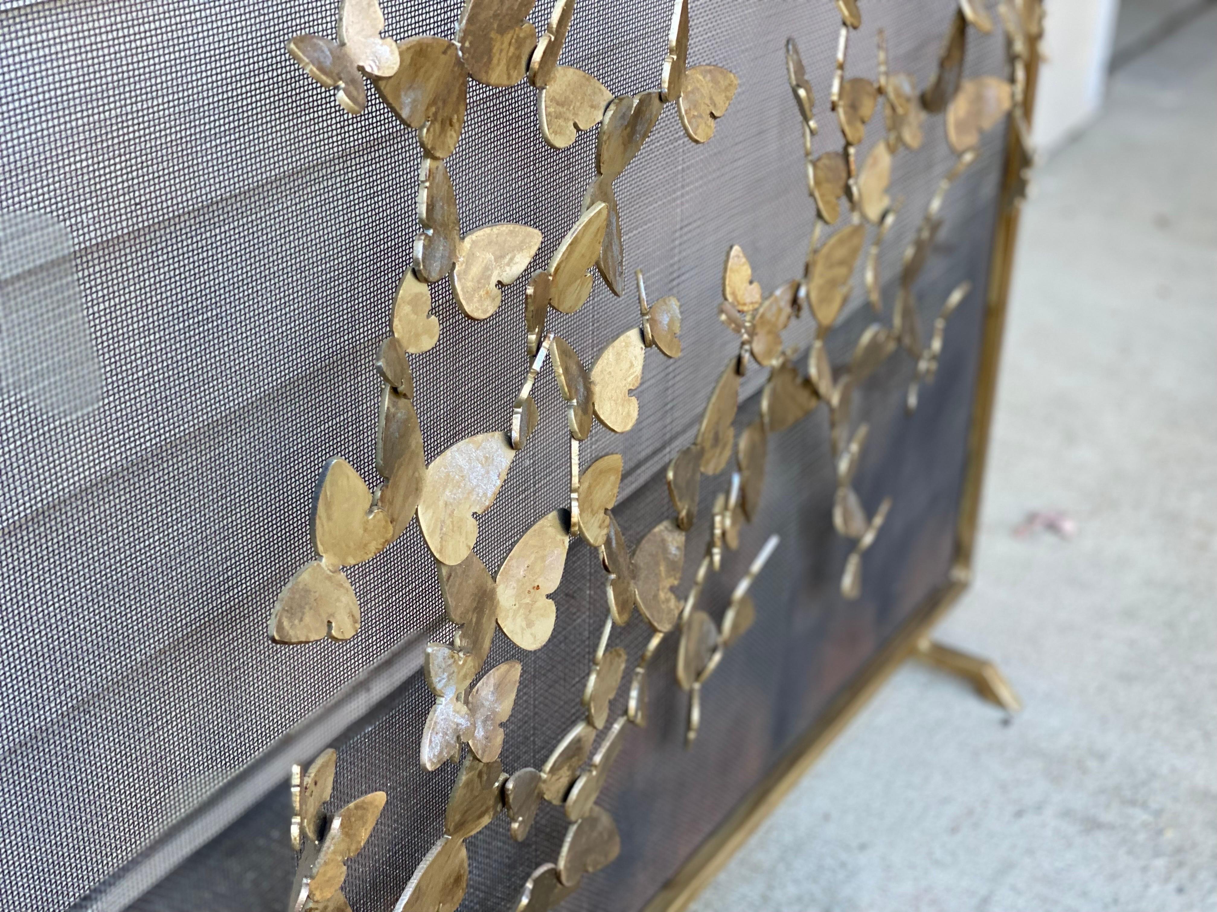 Unknown Custom Made Iron Fire-screen with Butterflies in Bronze Finish, 21st Century For Sale