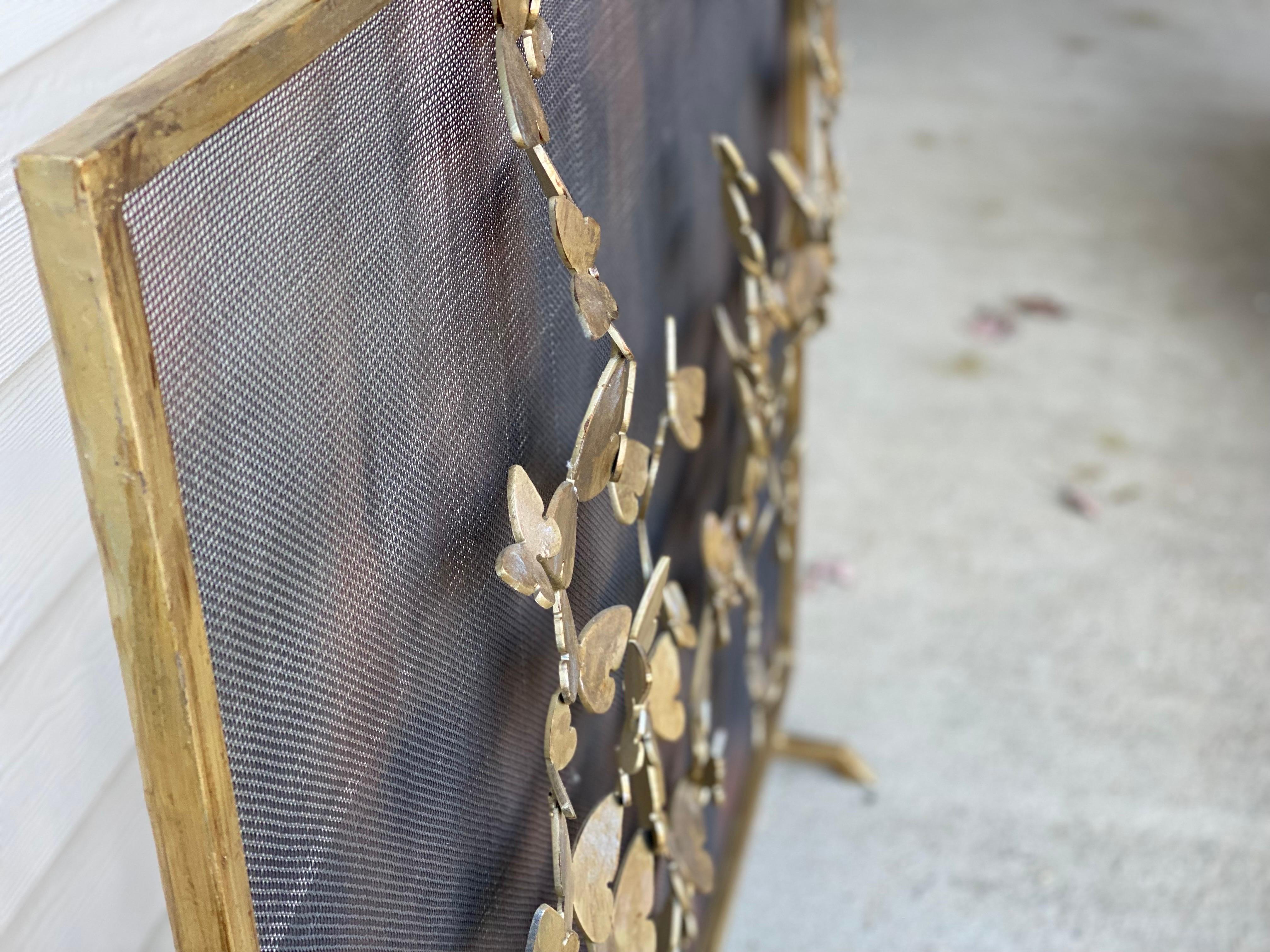 Custom Made Iron Fire-screen with Butterflies in Bronze Finish, 21st Century In Good Condition For Sale In Southampton, NY