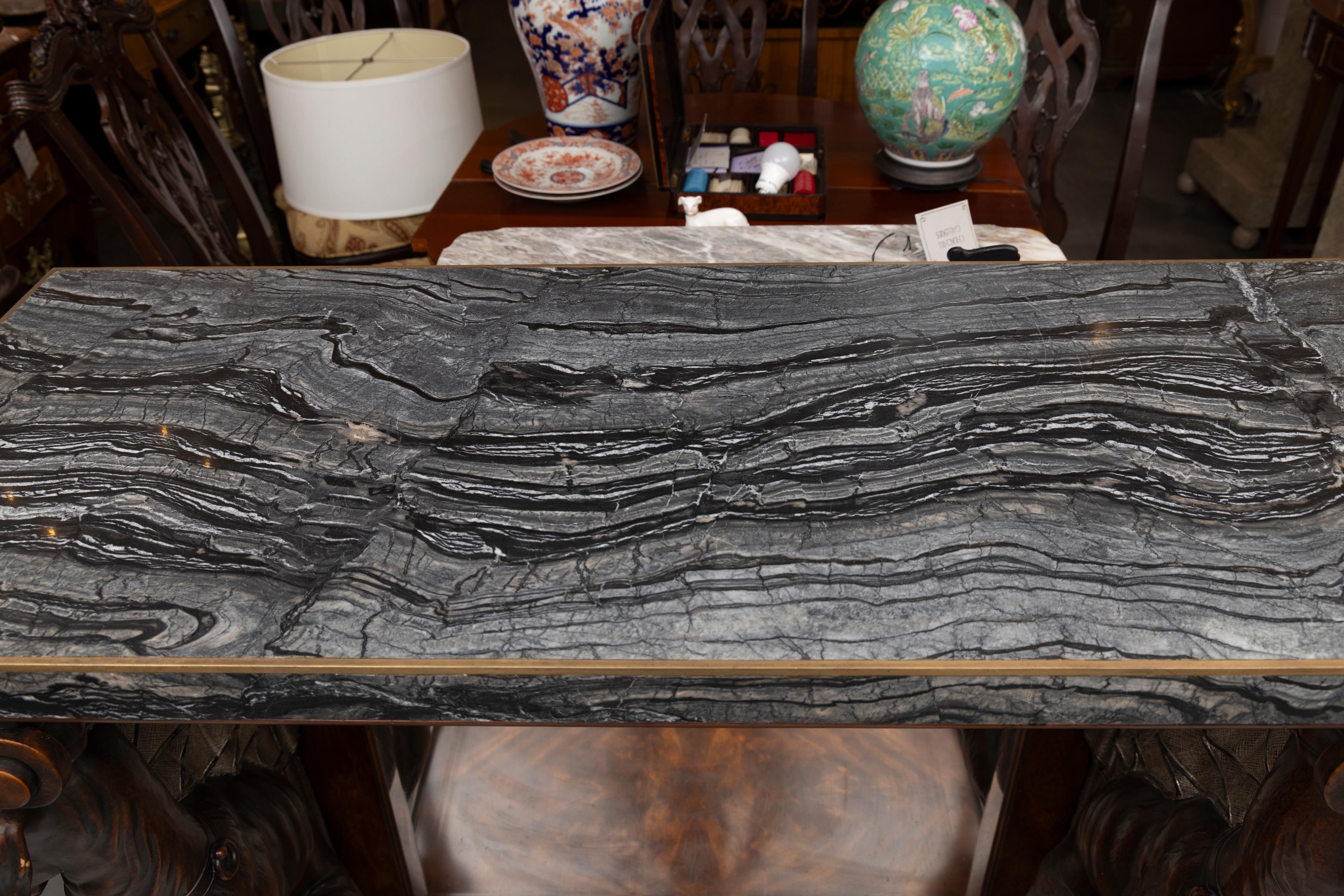 Stone Custom Fabricated Console with Figural Whippet Supports