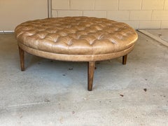 Custom Fabricated Large Round Leather Tufted Ottoman