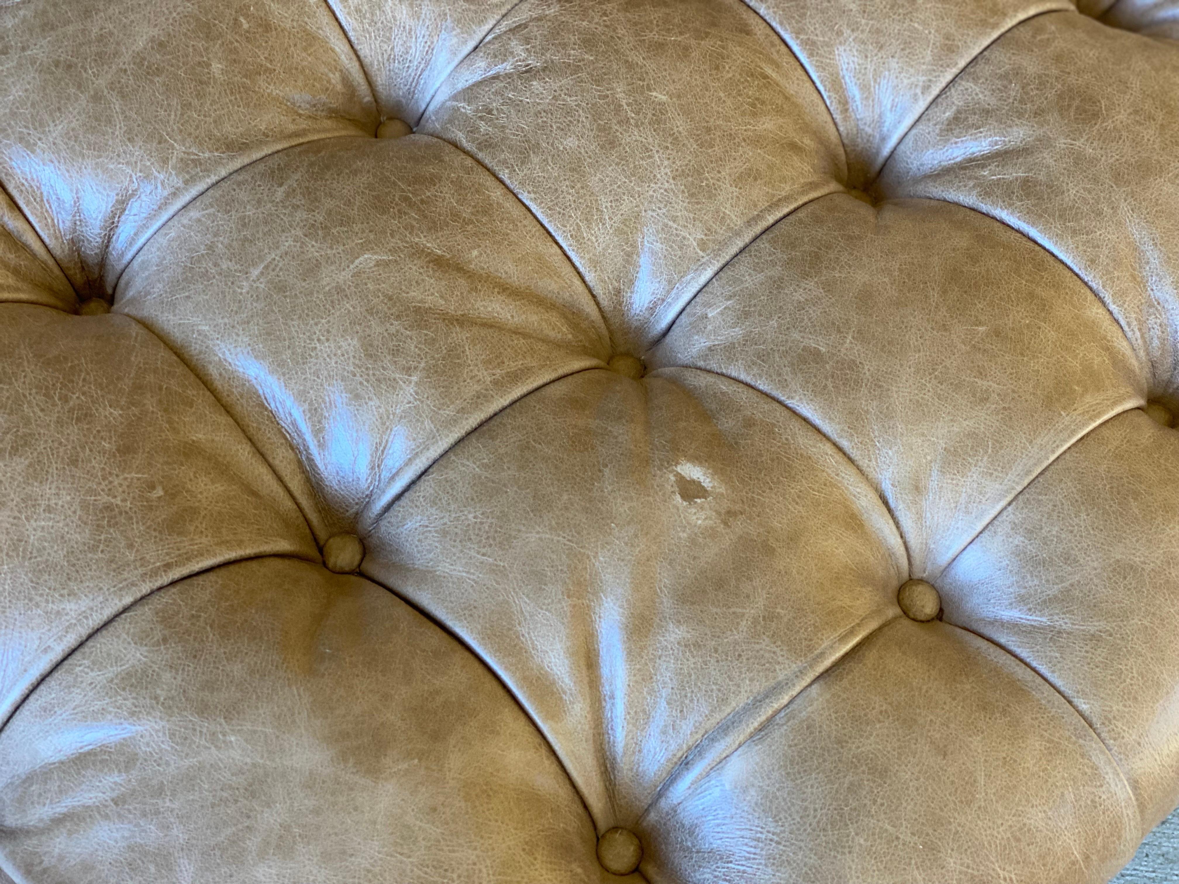 Custom Fabricated Large Round Leather Tufted Ottoman 2
