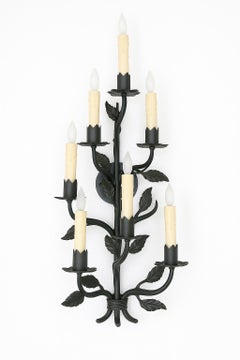 Custom Fabricated Seven Arm Wall Sconce with Leaf Motif