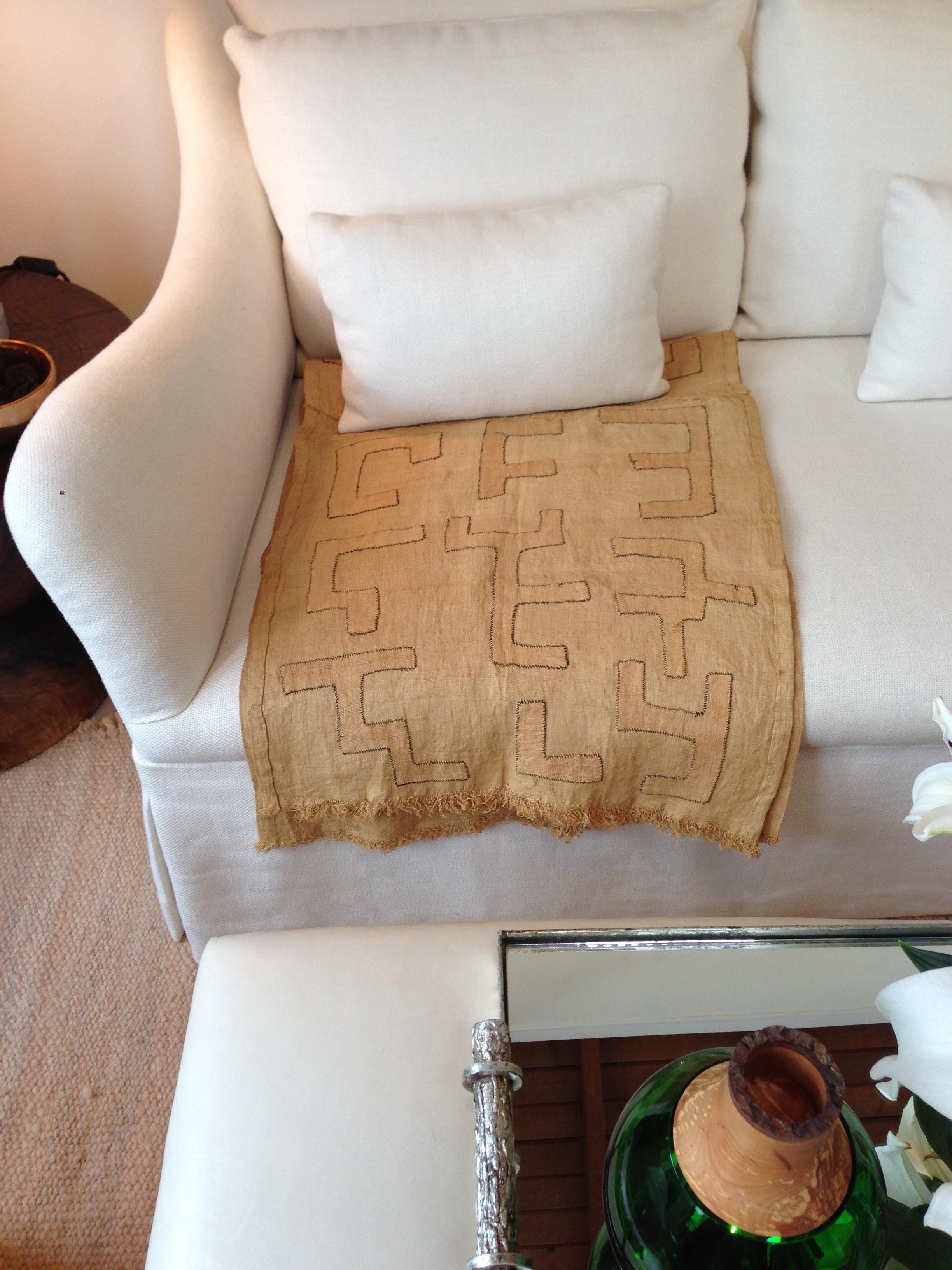 Feathers Custom Fabricated Sofa with Six Loose Back Cushions in Cream Linen