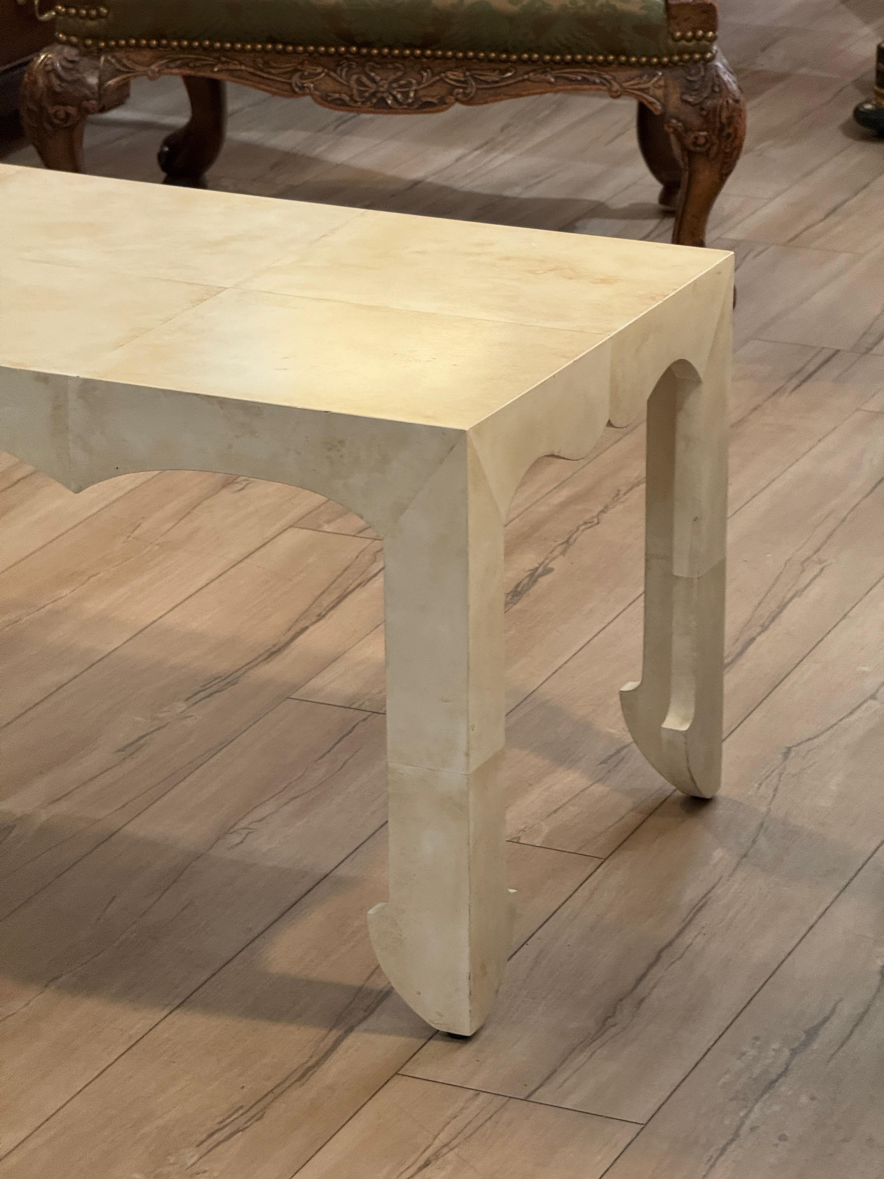 Wood Custom Faux Parchment Cocktail Table For Sale