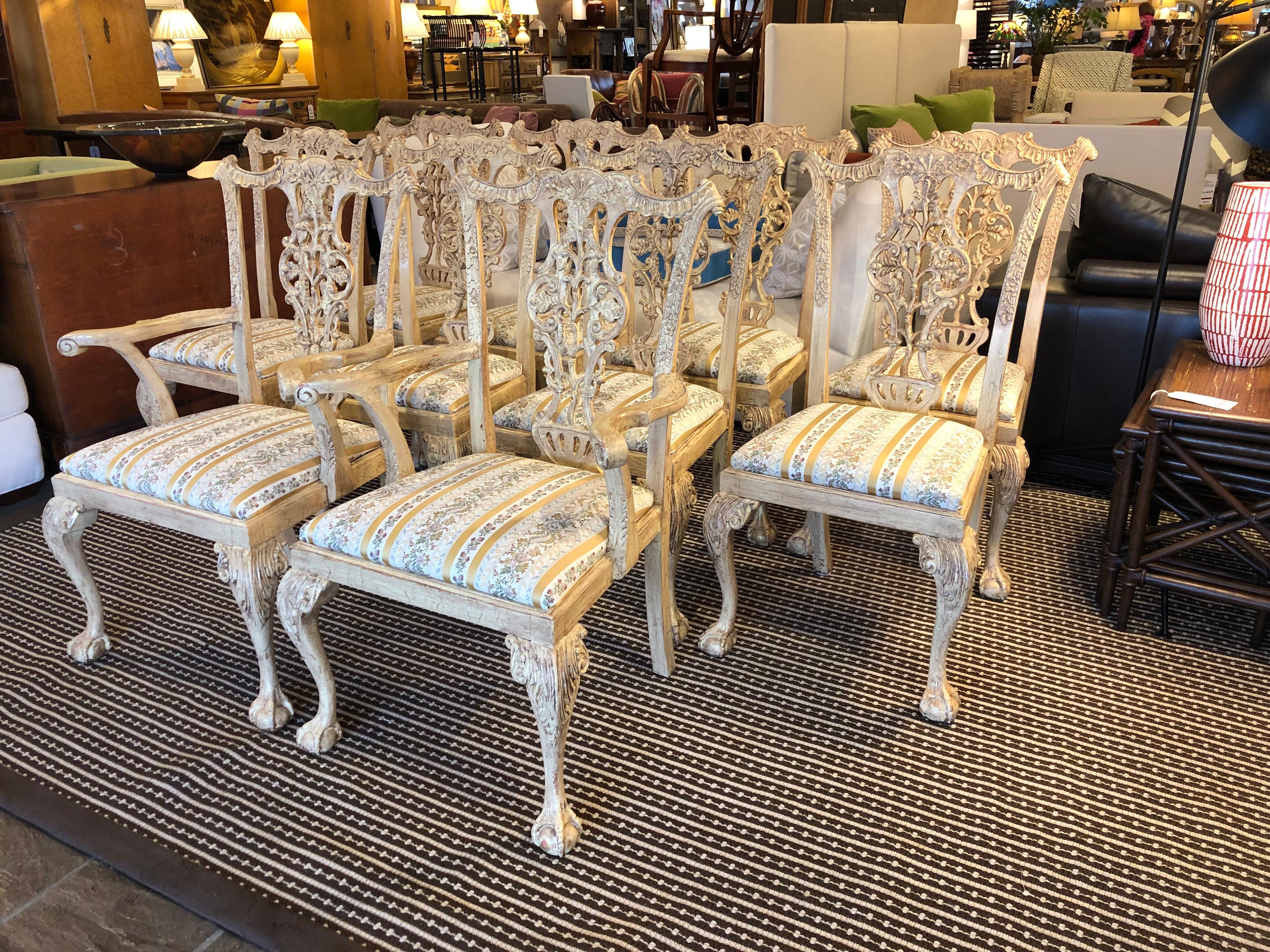 Custom Finish Chippendale Dining Chairs, Set of 10 2