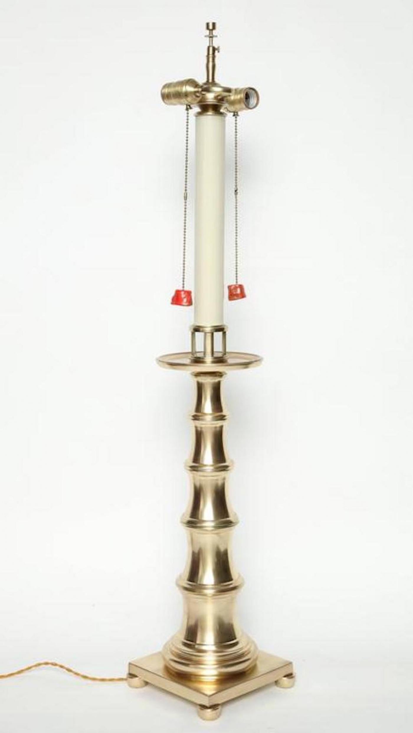 American Custom Finished, Stylized Bamboo Satin Brass Lamps For Sale