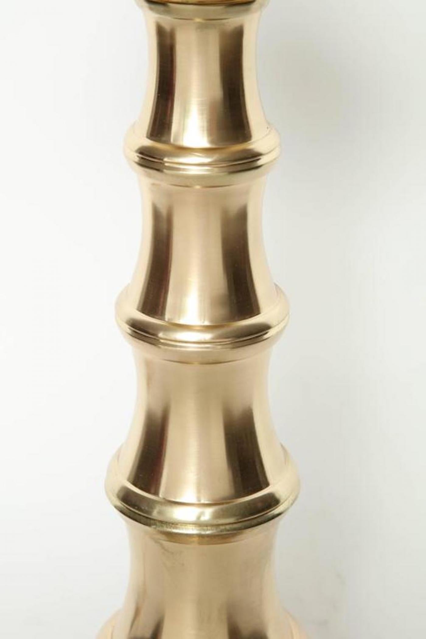 Brushed Custom Finished, Stylized Bamboo Satin Brass Lamps For Sale