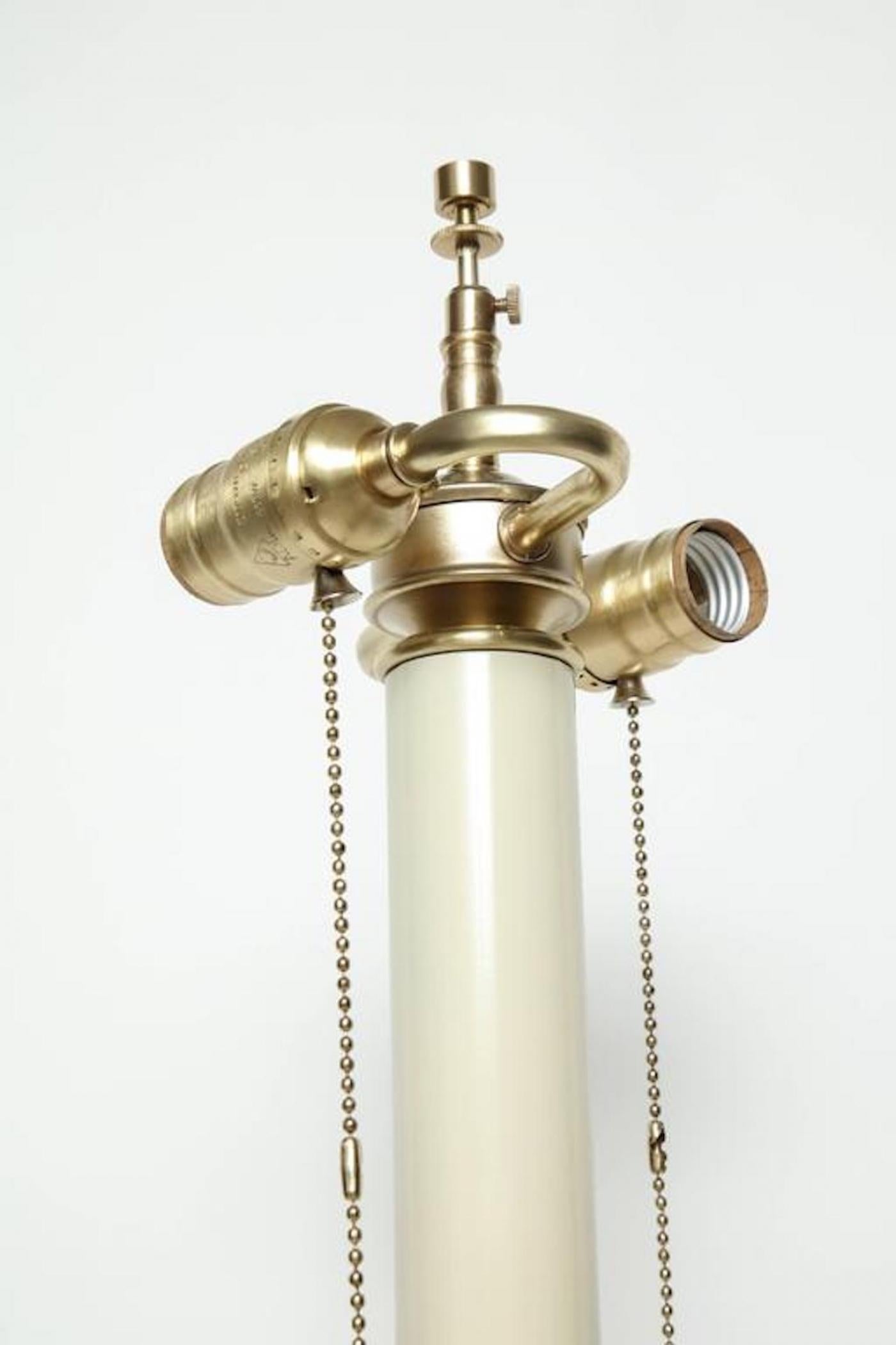Custom Finished, Stylized Bamboo Satin Brass Lamps In Excellent Condition For Sale In New York, NY