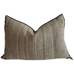 Custom Flax Linen with Black Ticking Stripe Lumbar Pillow