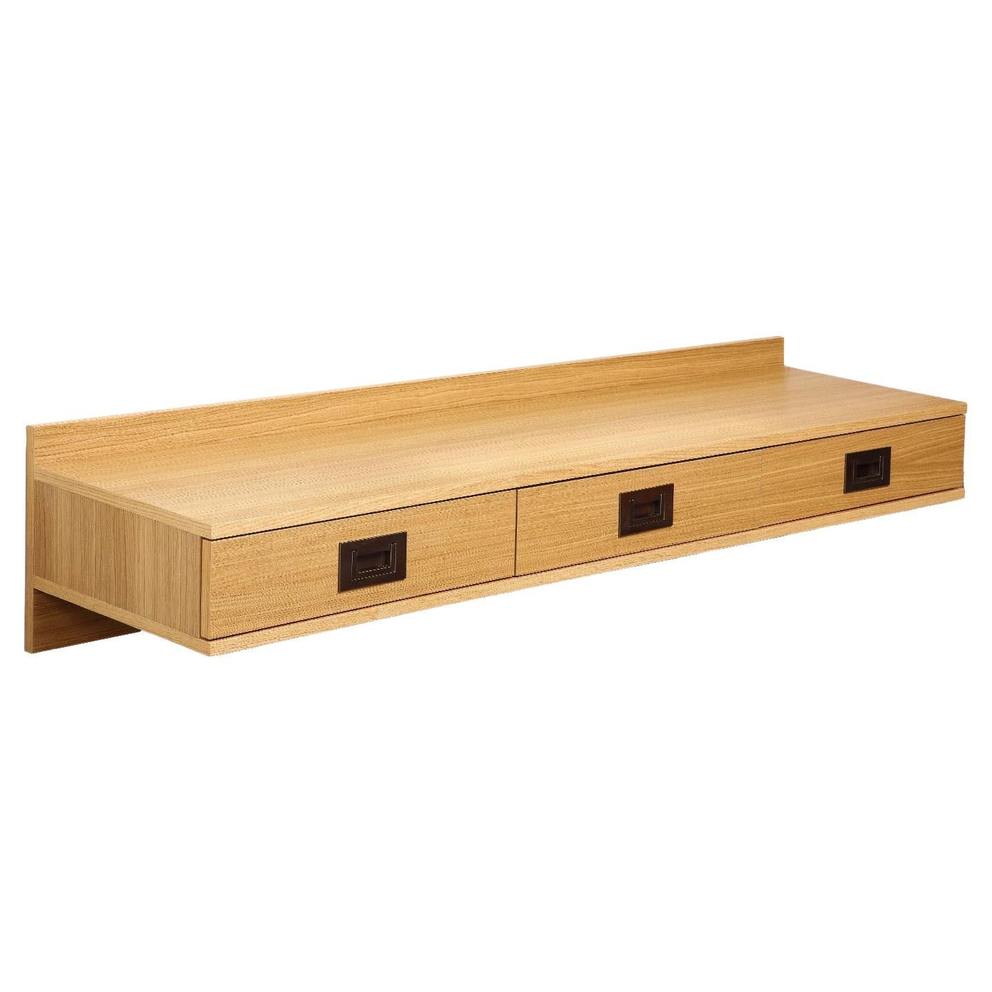 Custom Floating 3 Drawer Oak Console For Sale