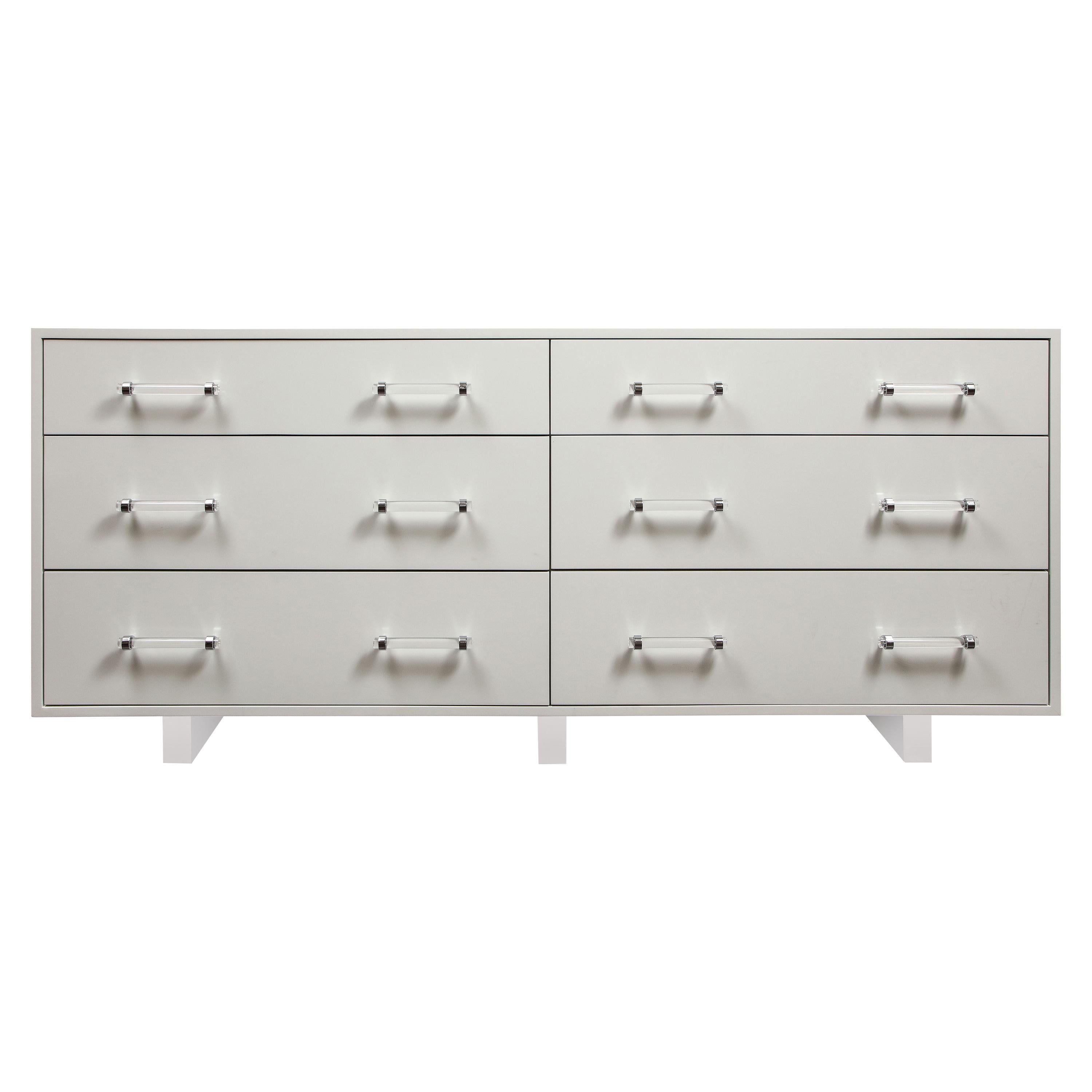 Floating Lacquered Dresser on Acrylic Legs For Sale