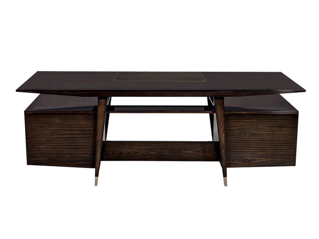 Leather Custom Floating Top Mid-Century Modern Executive Desk in Walnut by Carrocel