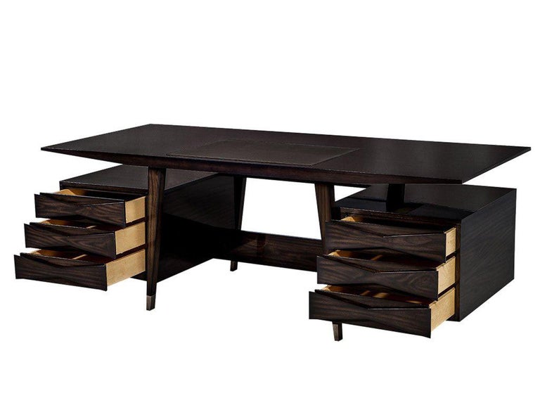 Custom Floating Top Mid Century Modern Executive Desk In Walnut By Carrocel