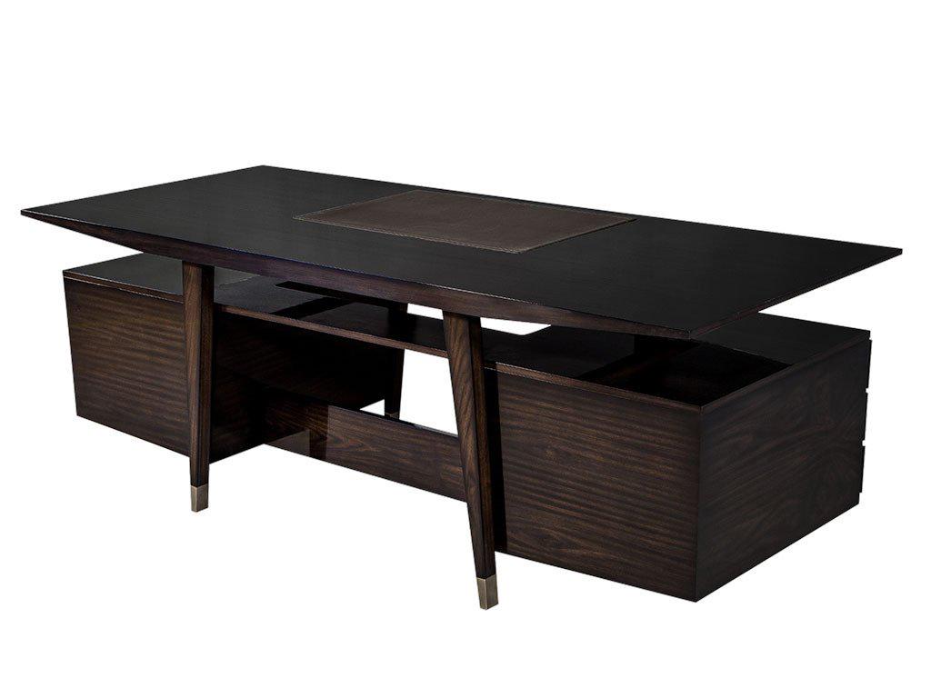 Contemporary Custom Floating Top Mid-Century Modern Executive Desk in Walnut by Carrocel