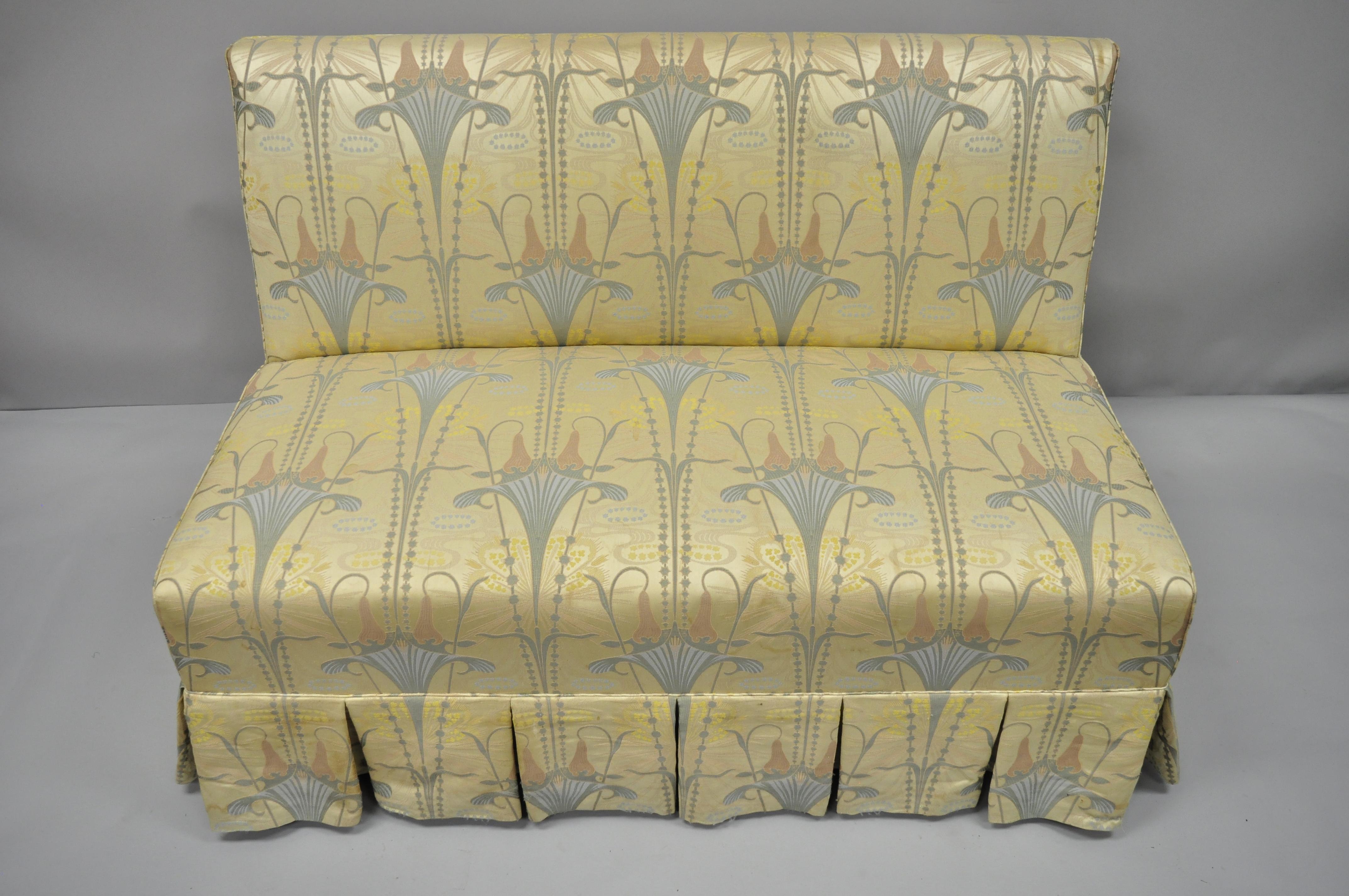 American Custom Floral Art Nouveau Fabric Slipper Chair Armless Loveseat Settee Sofa