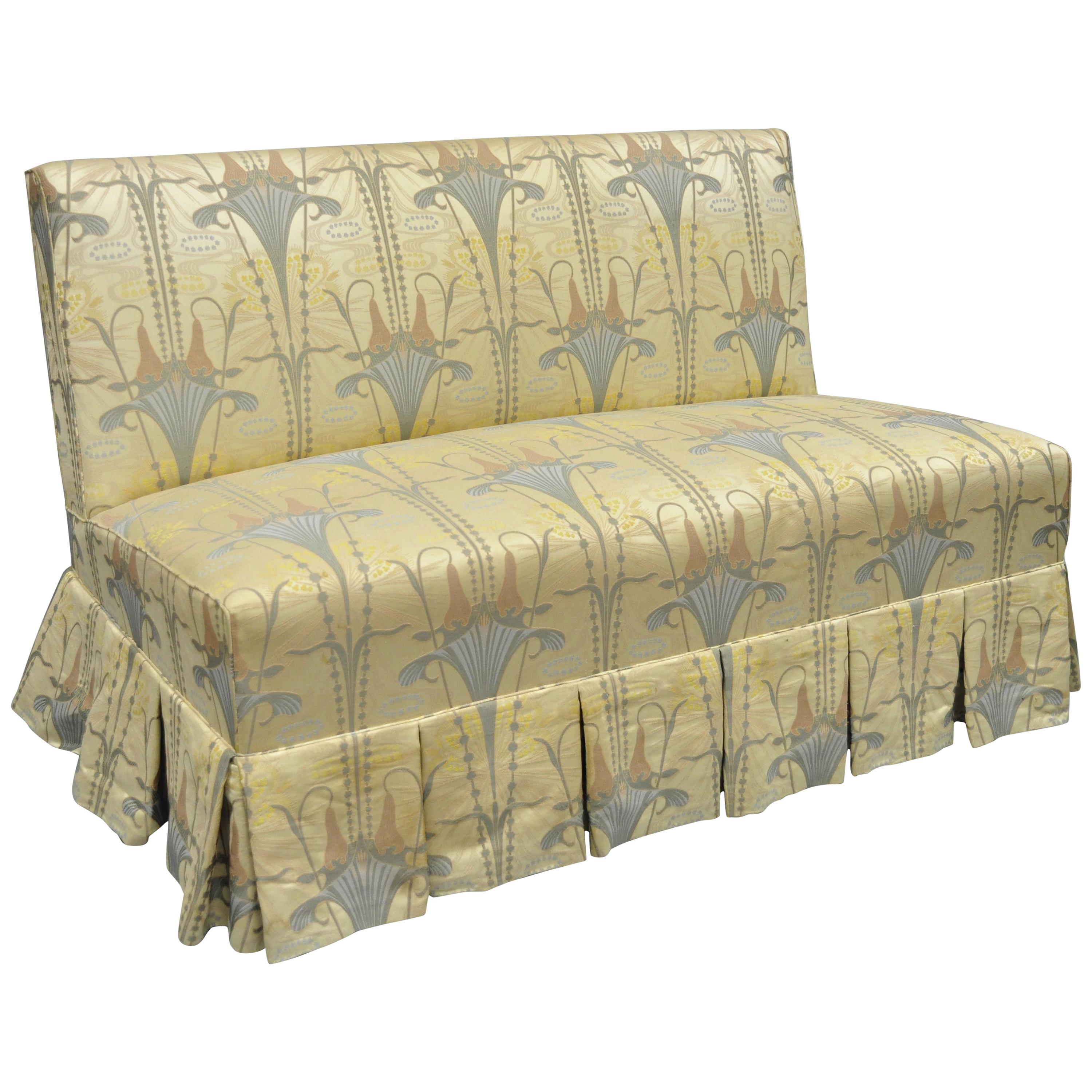 Custom Floral Art Nouveau Fabric Slipper Chair Armless Loveseat Settee Sofa