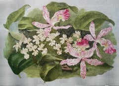 Custom Floral Wool Rug "Orchids"  Luxury 3D Mosaic Border Green & Pink Carpet