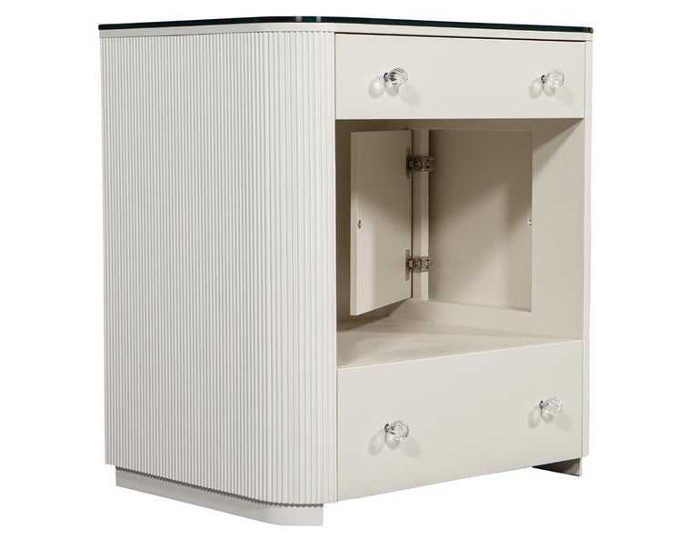 Custom Fluted Cream Bedside Nightstand Table For Sale at 1stDibs