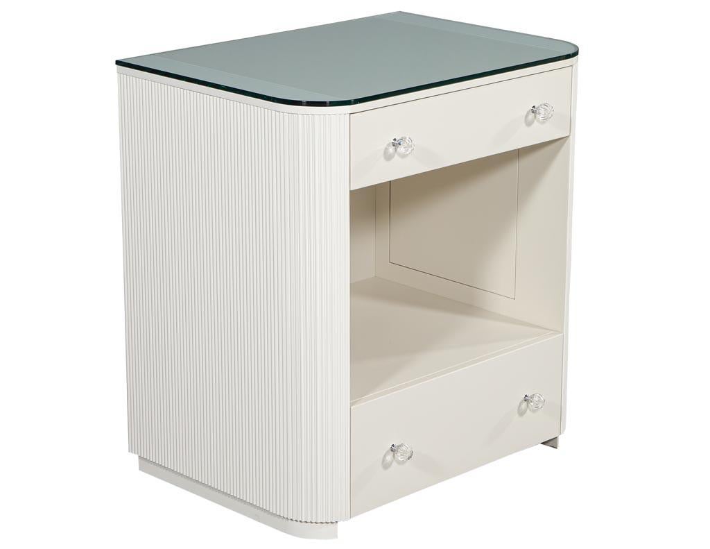 Modern Custom Fluted Cream Bedside Nightstand Table For Sale